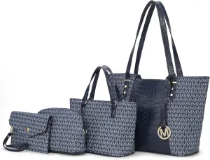 MKF Collection Tote Bag for Women, Shoulder Handbag & Wristlet Pouch Purse Top Handle Vegan Leather 4Pcs Set Pocketbook