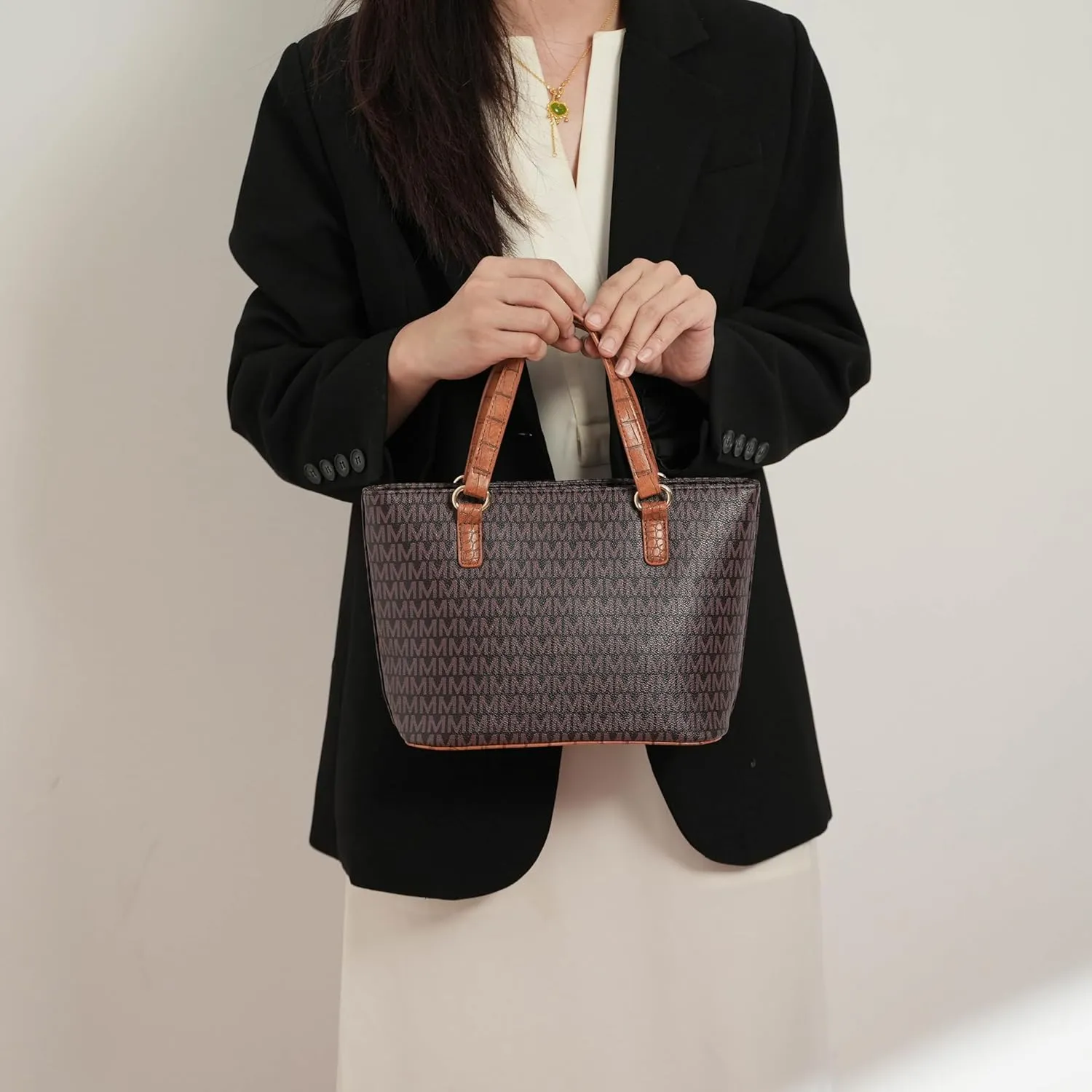 MKF Collection Tote Bag for Women, Shoulder Handbag & Wristlet Pouch Purse Top Handle Vegan Leather 4Pcs Set Pocketbook