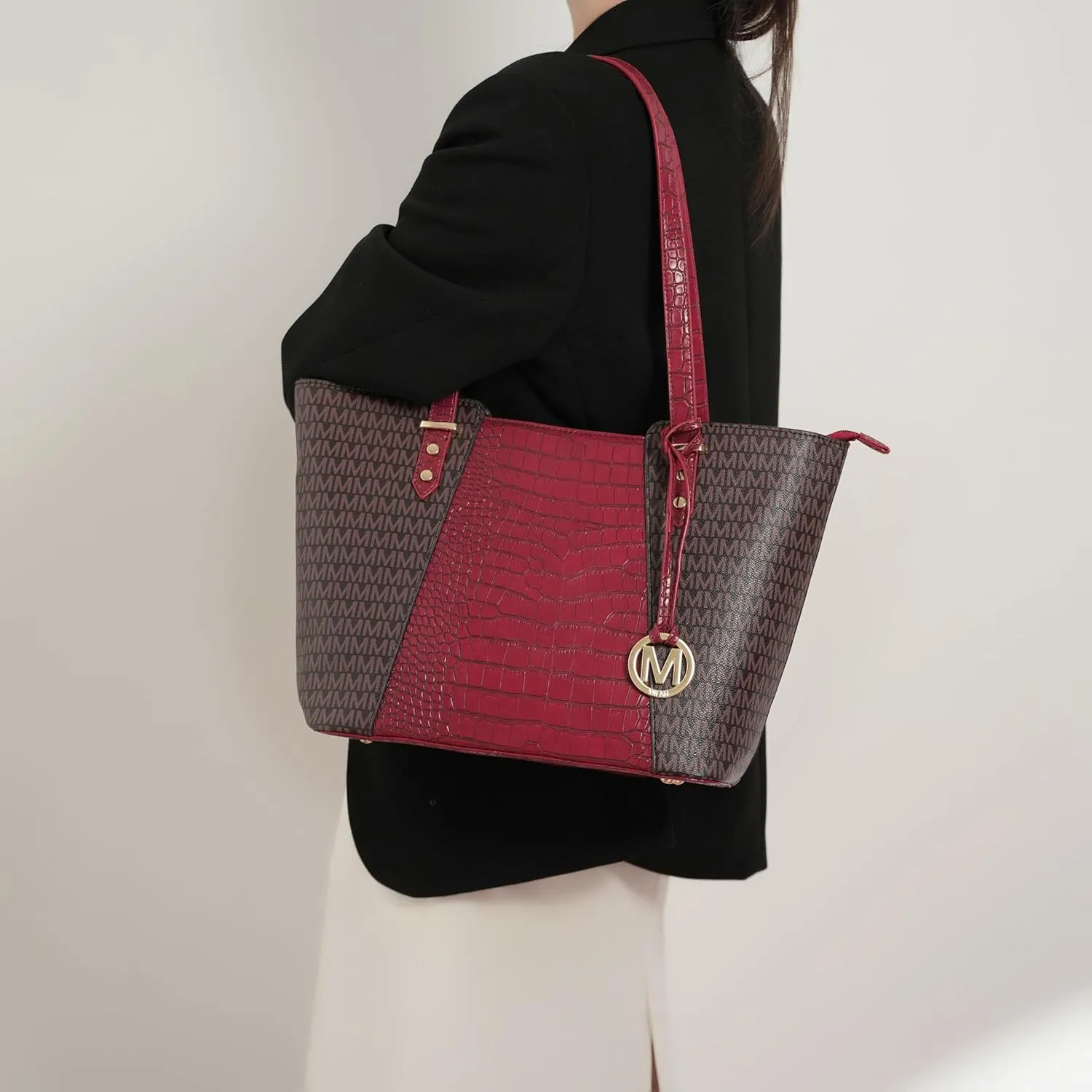 MKF Collection Tote Bag for Women, Shoulder Handbag & Wristlet Pouch Purse Top Handle Vegan Leather 4Pcs Set Pocketbook