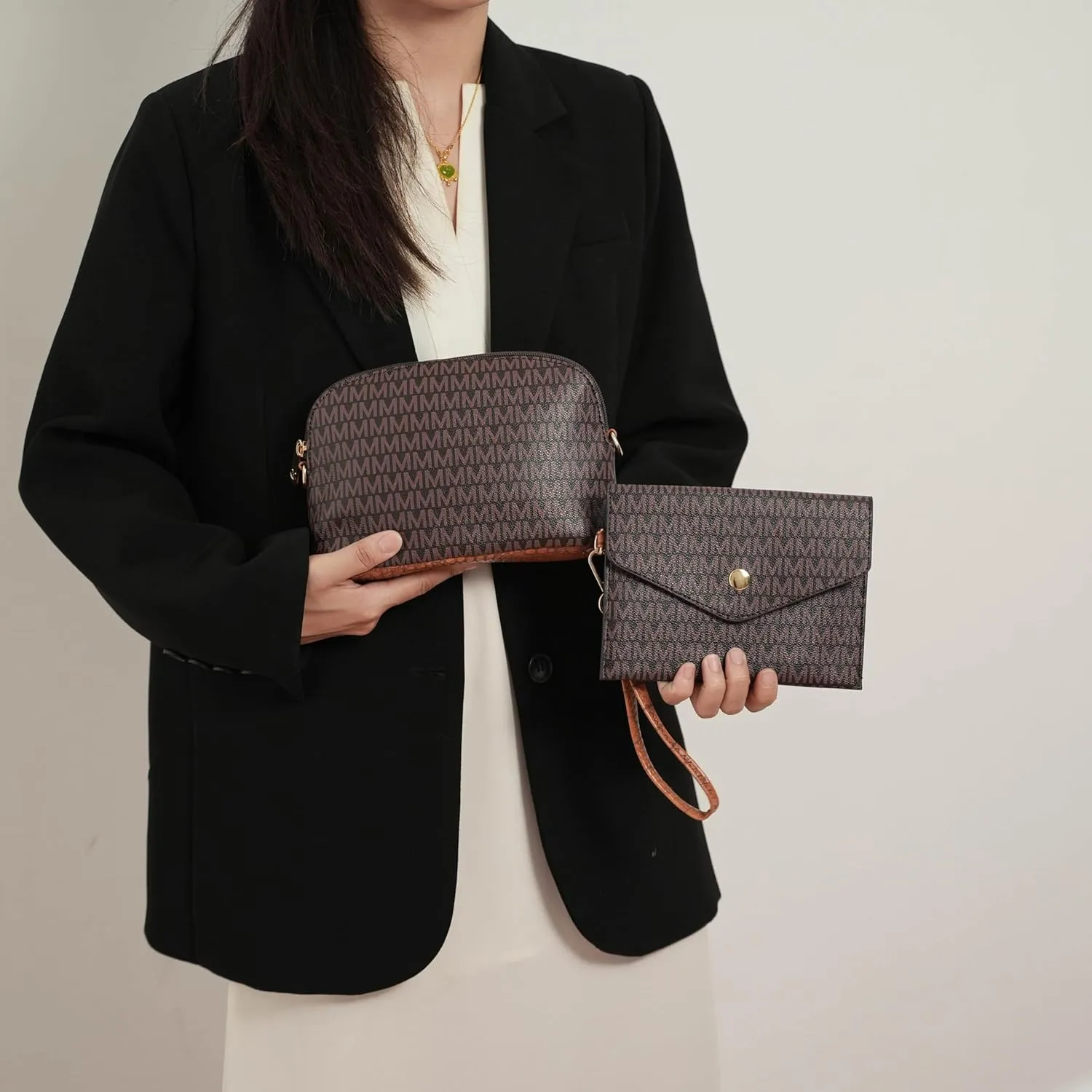 MKF Collection Tote Bag for Women, Shoulder Handbag & Wristlet Pouch Purse Top Handle Vegan Leather 4Pcs Set Pocketbook