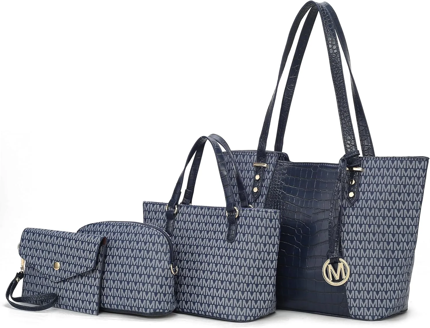 MKF Collection Tote Bag for Women, Shoulder Handbag & Wristlet Pouch Purse Top Handle Vegan Leather 4Pcs Set Pocketbook