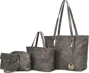 MKF Collection Tote Bag for Women, Shoulder Handbag & Wristlet Pouch Purse Top Handle Vegan Leather 4Pcs Set Pocketbook