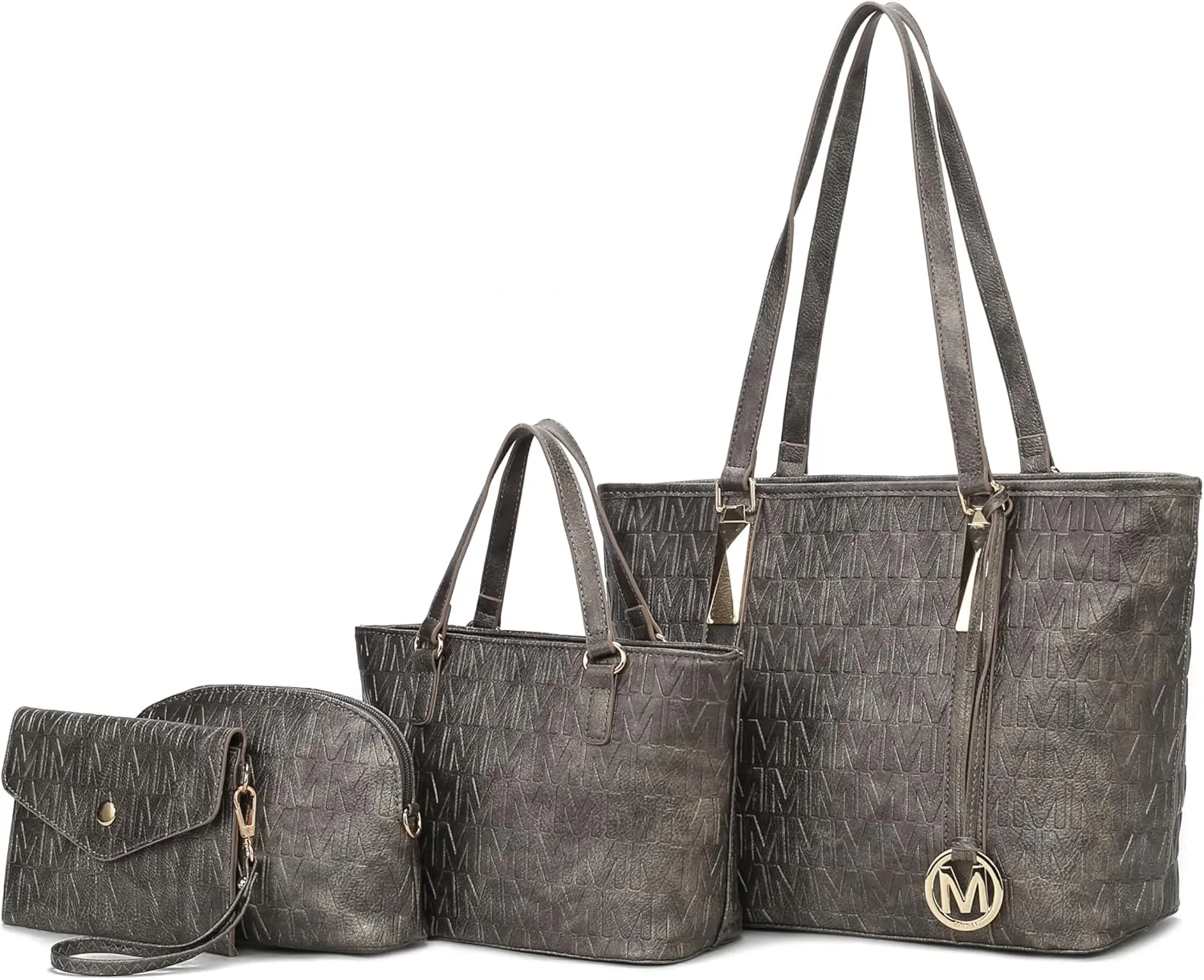 MKF Collection Tote Bag for Women, Shoulder Handbag & Wristlet Pouch Purse Top Handle Vegan Leather 4Pcs Set Pocketbook