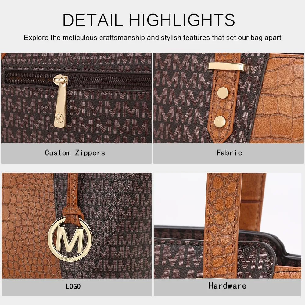 MKF Collection Tote Bag for Women, Shoulder Handbag & Wristlet Pouch Purse Top Handle Vegan Leather 4Pcs Set Pocketbook