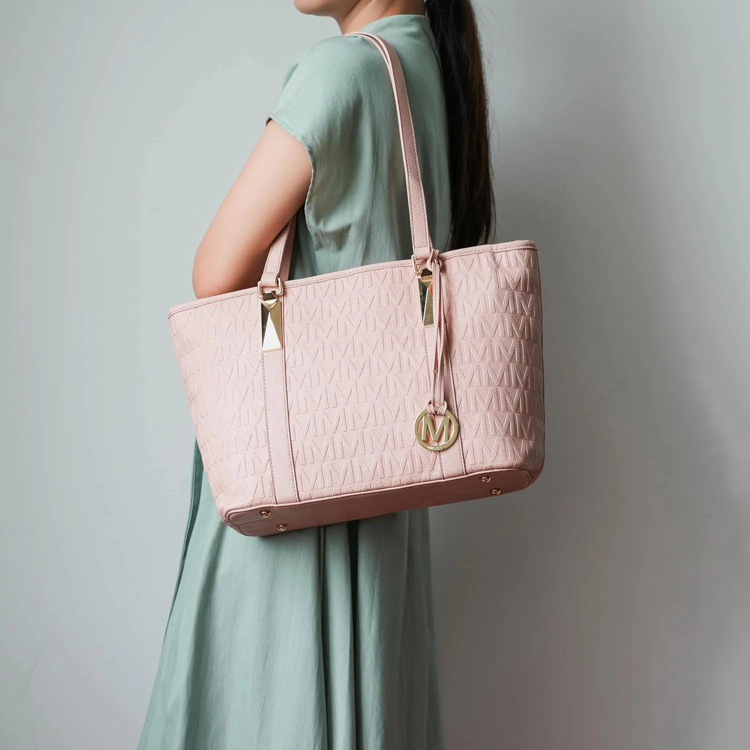 MKF Collection Tote Bag for Women, Shoulder Handbag & Wristlet Pouch Purse Top Handle Vegan Leather 4Pcs Set Pocketbook