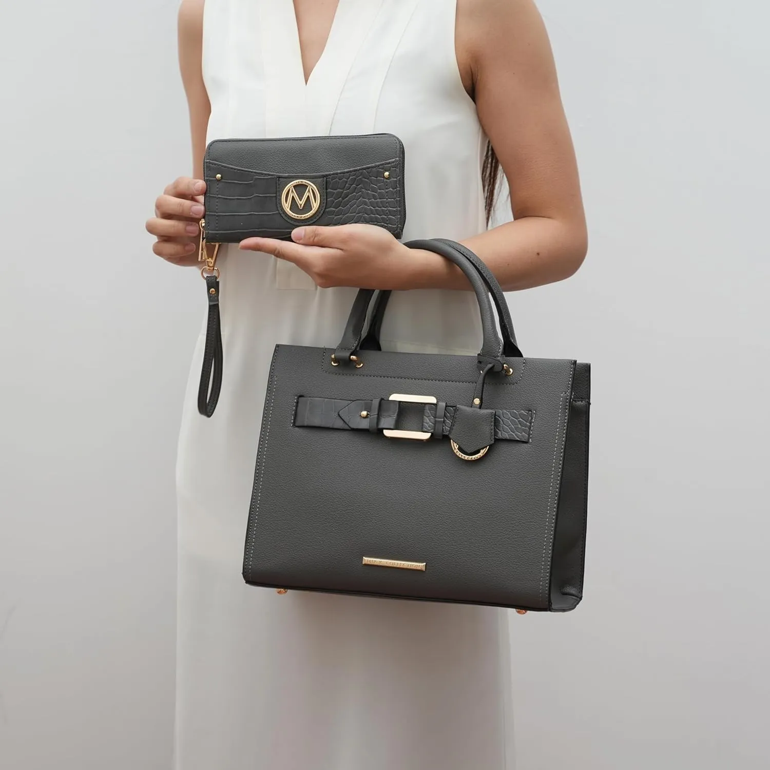 MKF Collection Tote Bag for Women, Vegan Leather Top-Handle Crossbody Satchel & Wristlet Wallet Purse Handbag