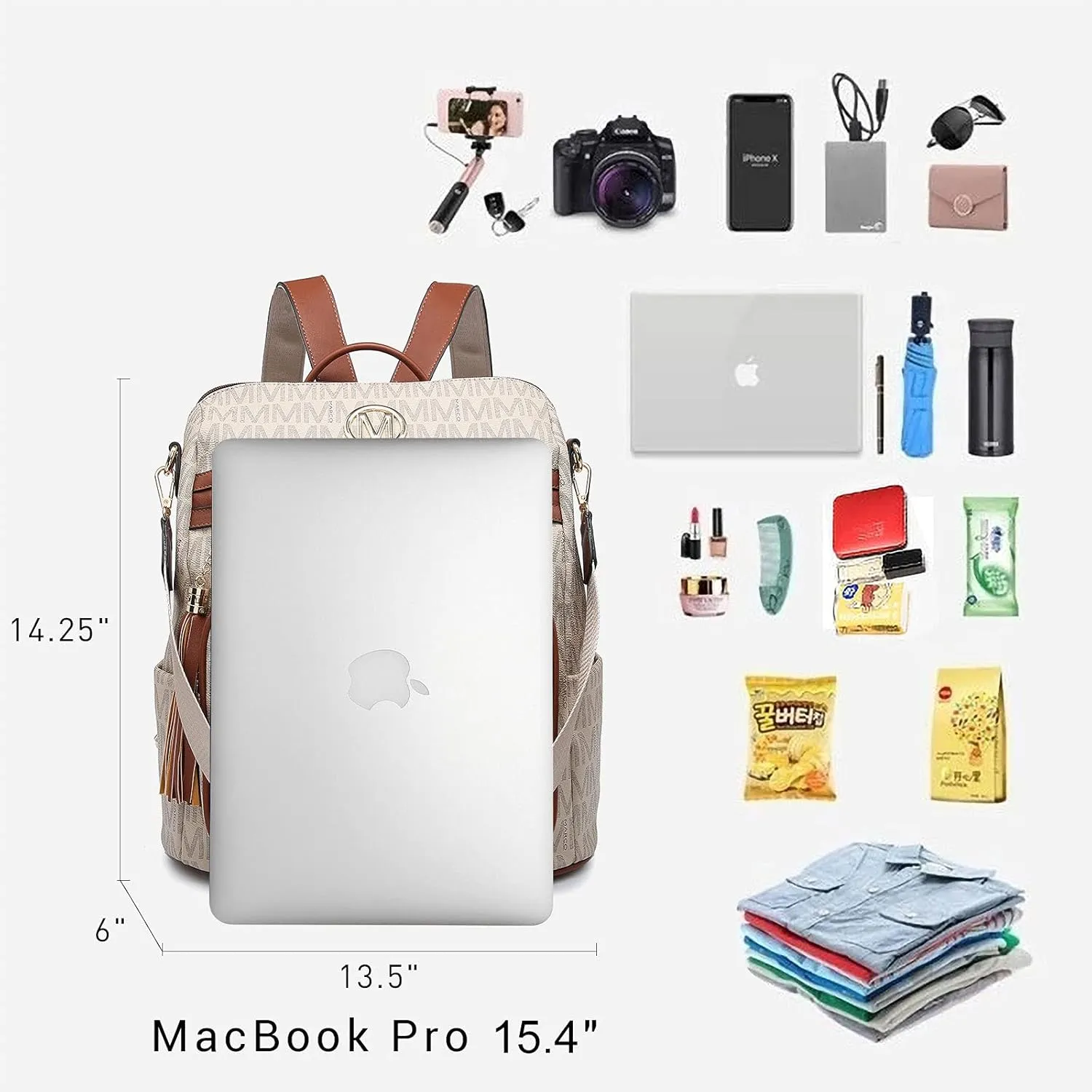 MKP COLLECTION Women Fashion Backpack Purse Convertible Large Rucksack Versatile Travel Shoulder Bags Handbag Set with Tassel