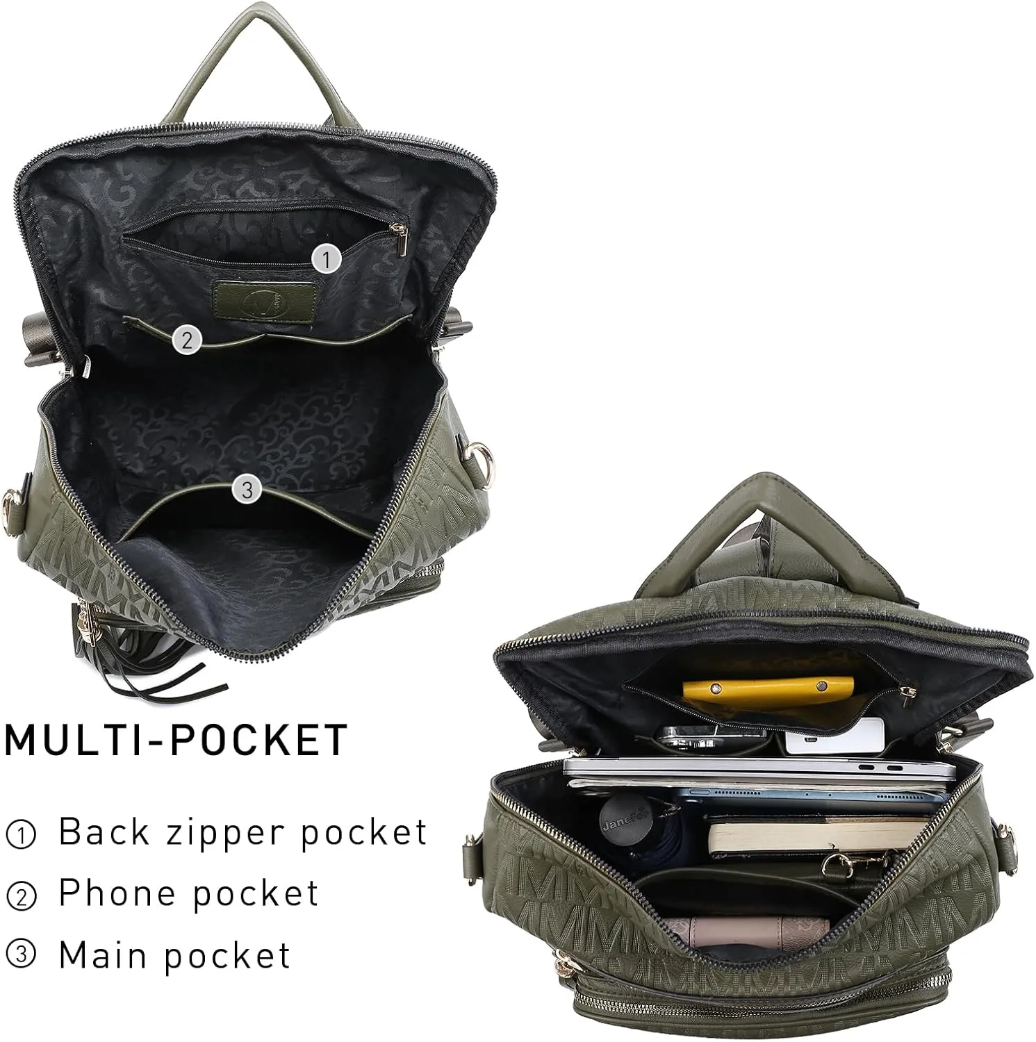 MKP COLLECTION Women Fashion Backpack Purse Convertible Large Rucksack Versatile Travel Shoulder Bags Handbag Set with Tassel