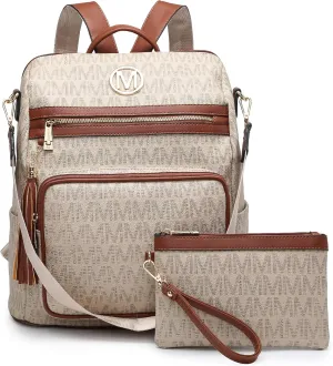 MKP COLLECTION Women Fashion Backpack Purse Convertible Large Rucksack Versatile Travel Shoulder Bags Handbag Set with Tassel