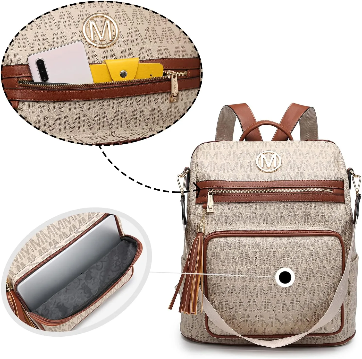 MKP COLLECTION Women Fashion Backpack Purse Convertible Large Rucksack Versatile Travel Shoulder Bags Handbag Set with Tassel