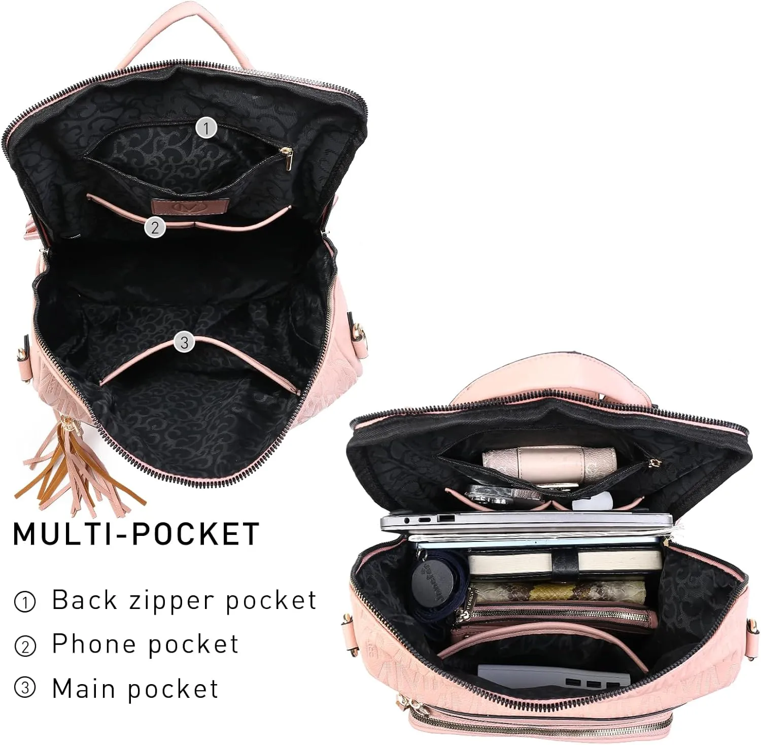 MKP COLLECTION Women Fashion Backpack Purse Convertible Large Rucksack Versatile Travel Shoulder Bags Handbag Set with Tassel