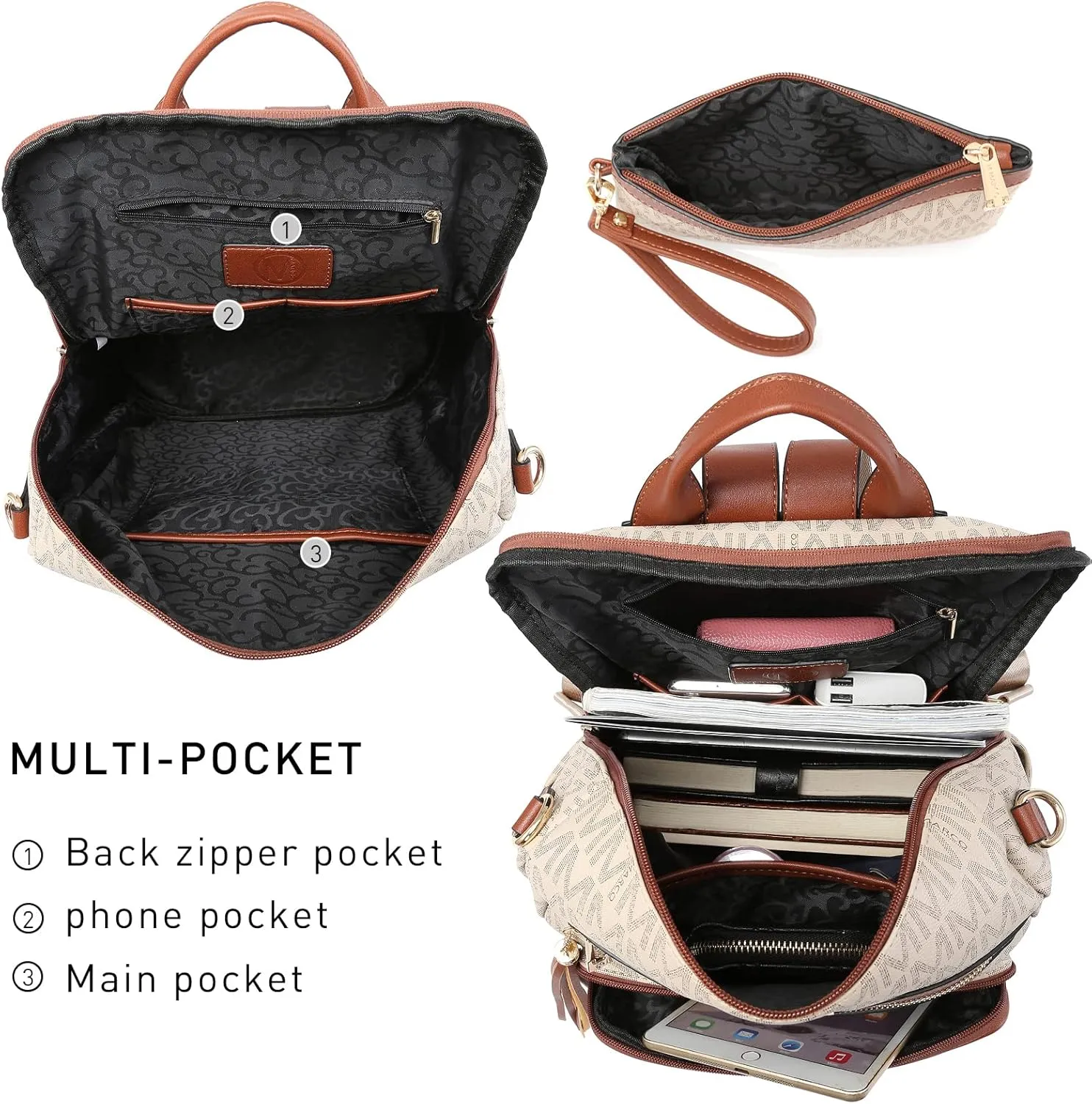 MKP COLLECTION Women Fashion Backpack Purse Convertible Large Rucksack Versatile Travel Shoulder Bags Handbag Set with Tassel