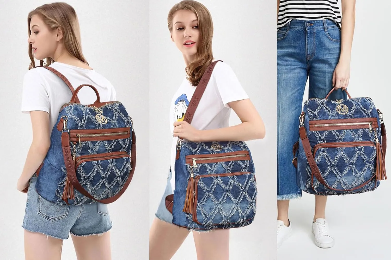 MKP COLLECTION Women Fashion Backpack Purse Convertible Large Rucksack Versatile Travel Shoulder Bags Handbag Set with Tassel