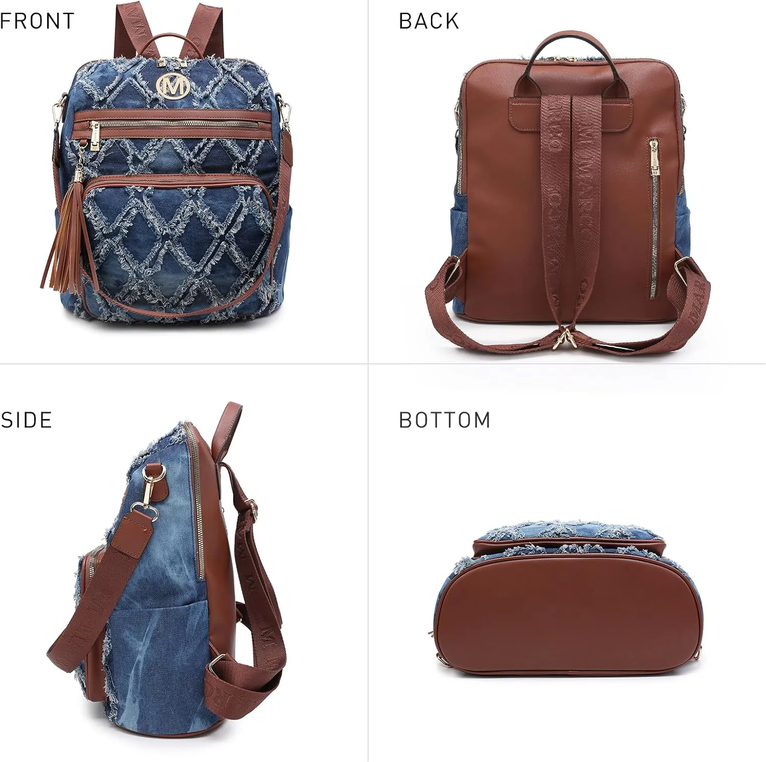 MKP COLLECTION Women Fashion Backpack Purse Convertible Large Rucksack Versatile Travel Shoulder Bags Handbag Set with Tassel