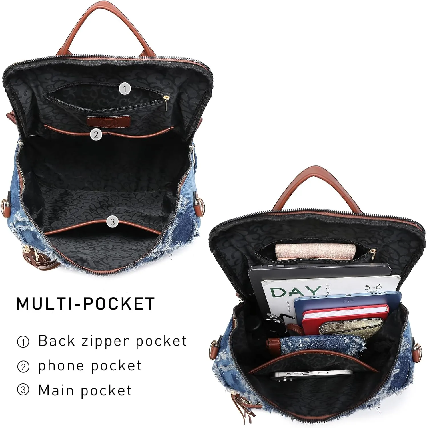 MKP COLLECTION Women Fashion Backpack Purse Convertible Large Rucksack Versatile Travel Shoulder Bags Handbag Set with Tassel