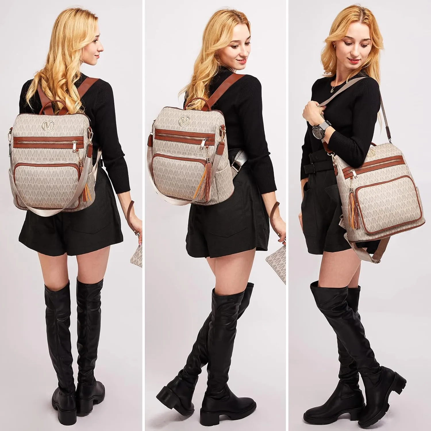 MKP COLLECTION Women Fashion Backpack Purse Convertible Large Rucksack Versatile Travel Shoulder Bags Handbag Set with Tassel