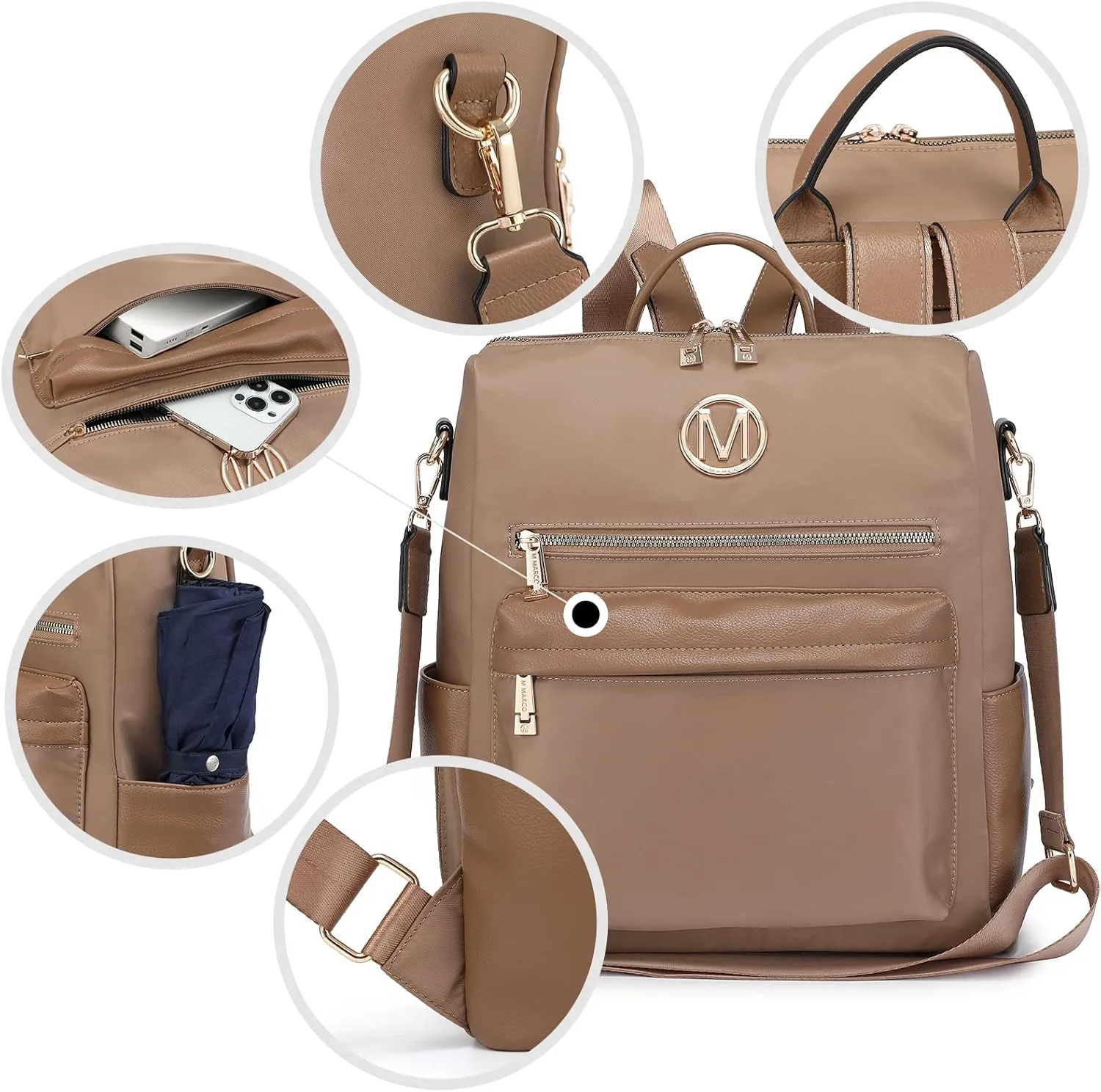 MKP COLLECTION Women Nylon Backpack Purse Convertible Large Ladies Designer Rucksack Travel Shoulder Bags Handbag 2PCS