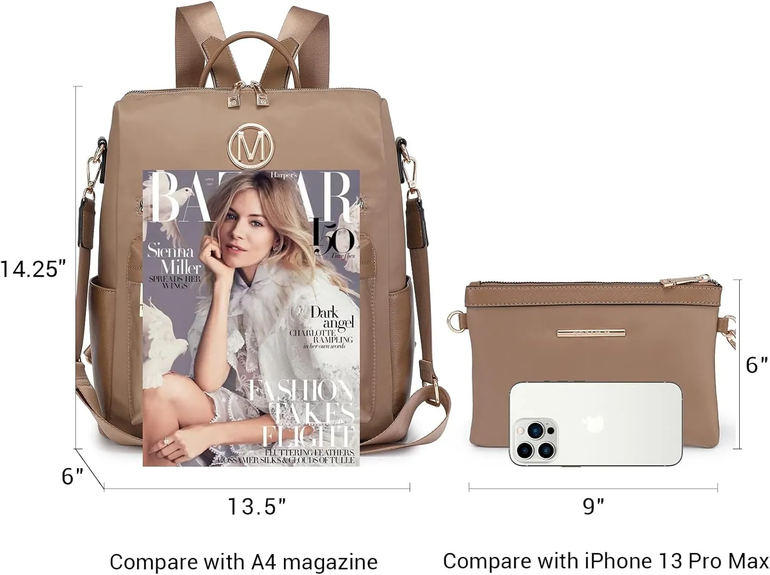 MKP COLLECTION Women Nylon Backpack Purse Convertible Large Ladies Designer Rucksack Travel Shoulder Bags Handbag 2PCS