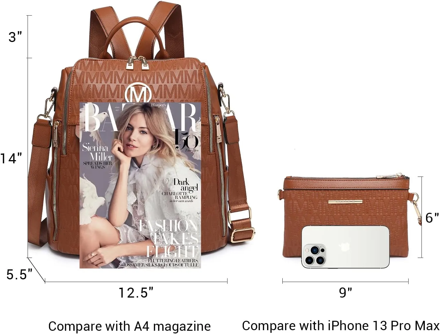 MKP Women Fashion Backpack Purse PU Leather Convertible Medium Ladies Rucksack Travel Shoulder Bags Handbag and Purse 2Pcs Brown
