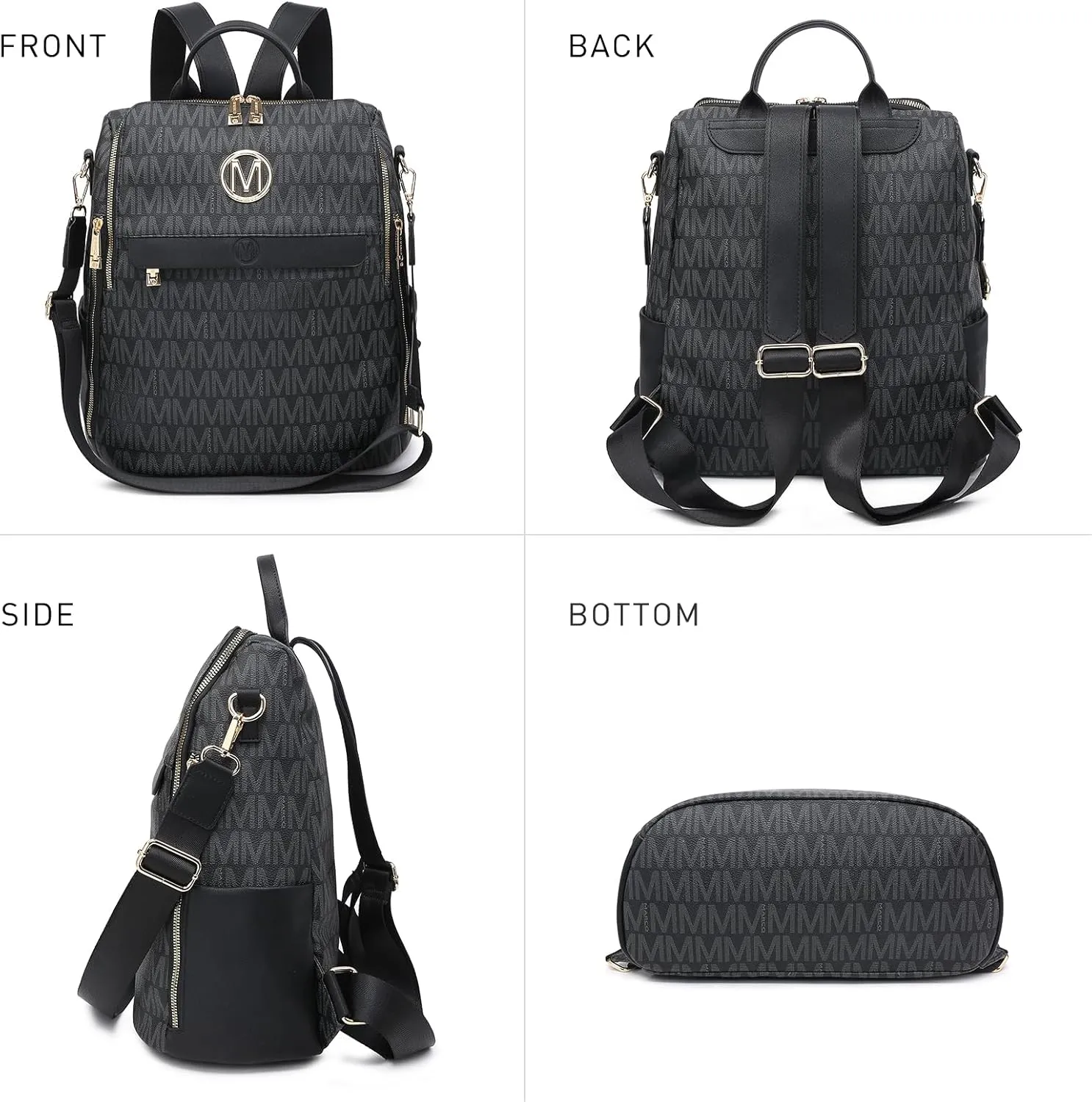MKP Women Fashion Backpack Purse PU Leather Convertible Medium Ladies Rucksack Travel Shoulder Bags Handbag and Purse 2Pcs