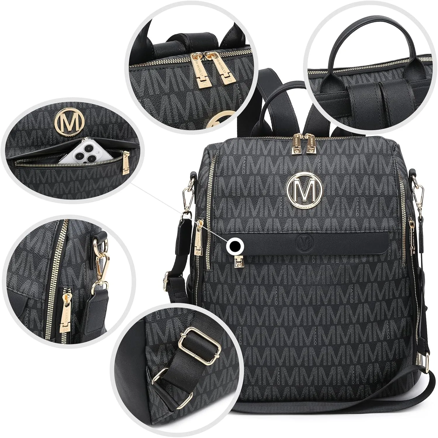 MKP Women Fashion Backpack Purse PU Leather Convertible Medium Ladies Rucksack Travel Shoulder Bags Handbag and Purse 2Pcs