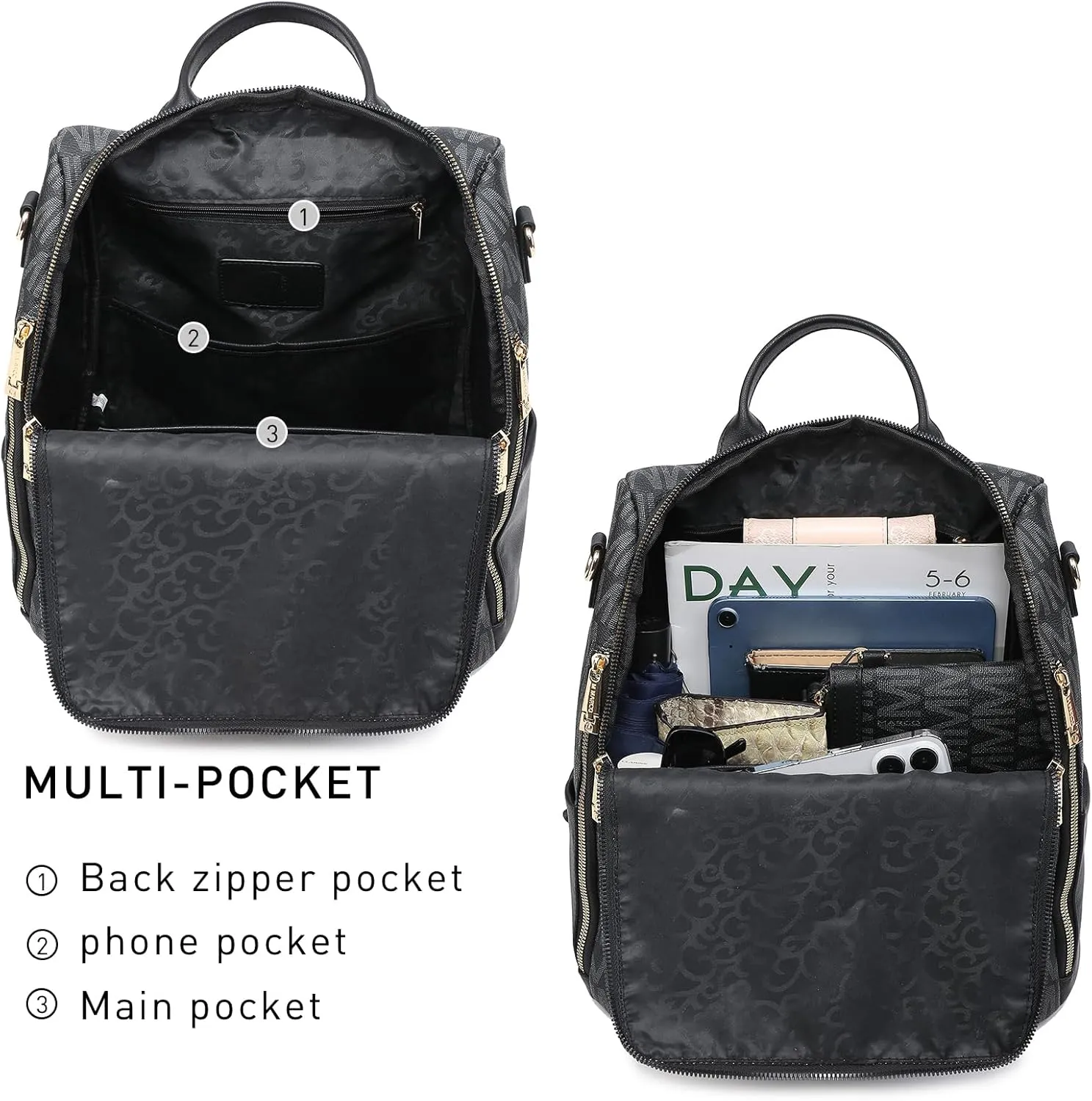 MKP Women Fashion Backpack Purse PU Leather Convertible Medium Ladies Rucksack Travel Shoulder Bags Handbag and Purse 2Pcs
