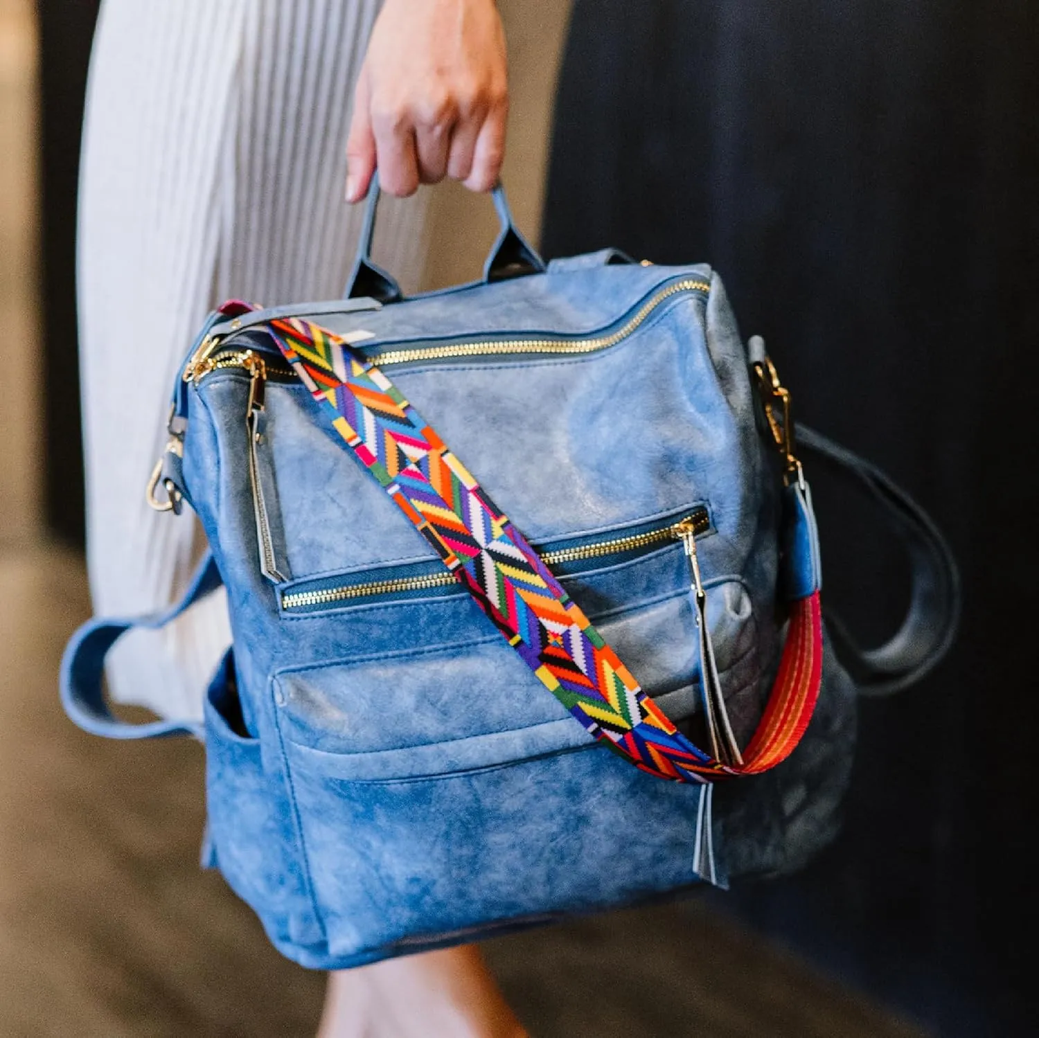 Modern Chic Backpack Purse for Women - Brielle Convertible Bag, Use as Diaper & Shoulder Bag, or Womens Backpack, Made of Vegan Leather with Removable Strap and Exterior/Interior Pockets (Sky Blue)