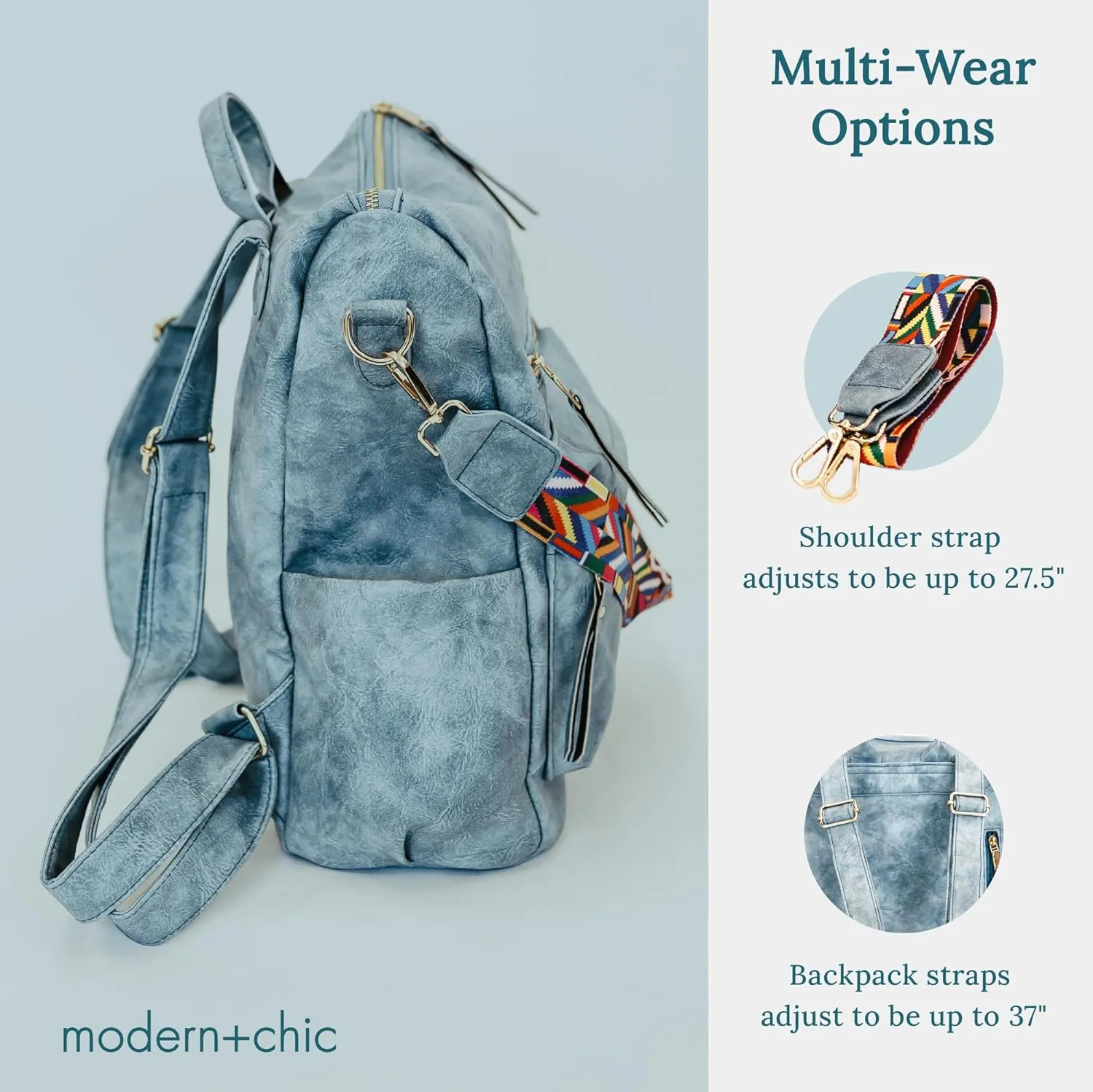 Modern Chic Backpack Purse for Women - Brielle Convertible Bag, Use as Diaper & Shoulder Bag, or Womens Backpack, Made of Vegan Leather with Removable Strap and Exterior/Interior Pockets (Sky Blue)