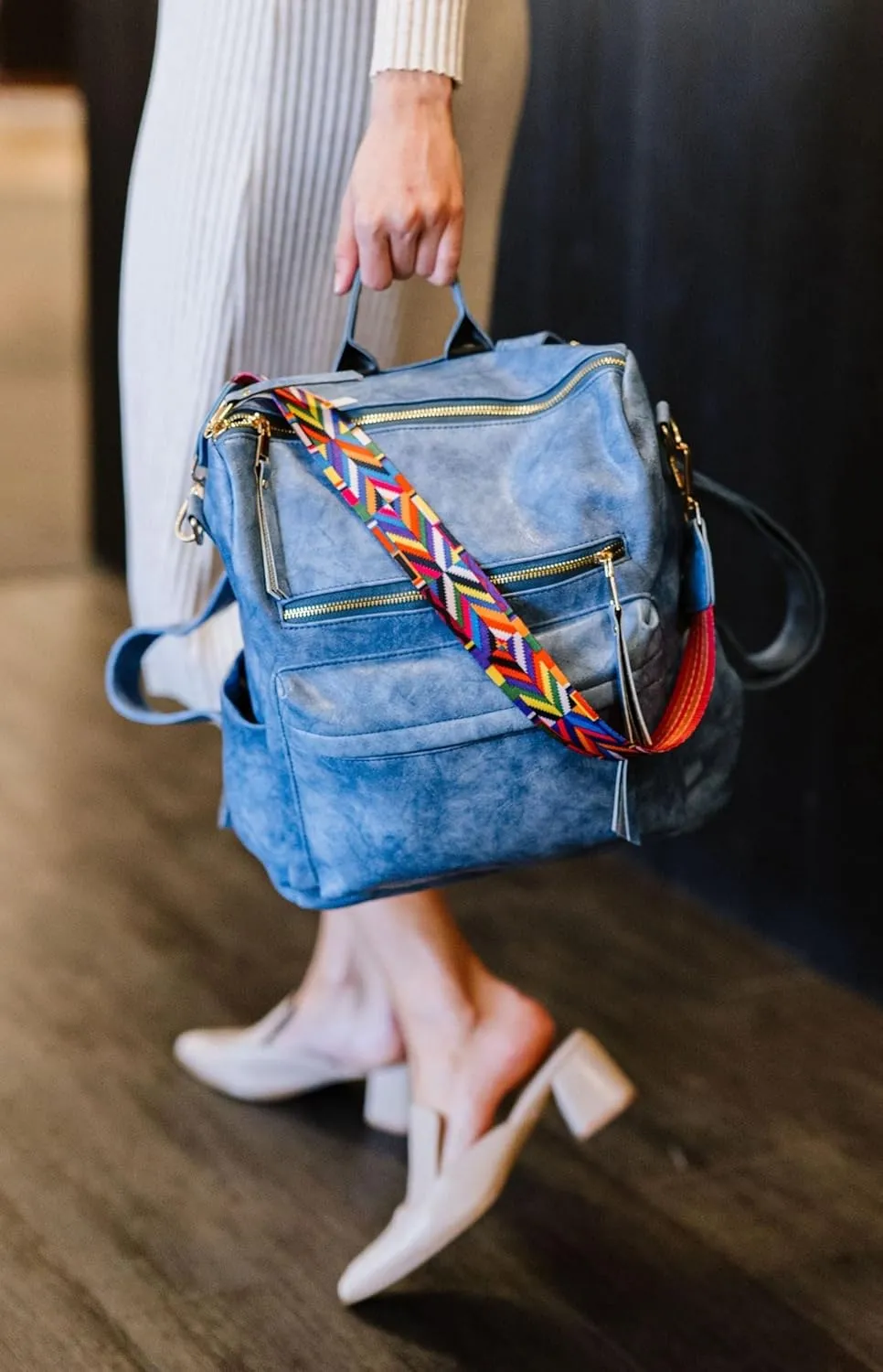 Modern Chic Backpack Purse for Women - Brielle Convertible Bag, Use as Diaper & Shoulder Bag, or Womens Backpack, Made of Vegan Leather with Removable Strap and Exterior/Interior Pockets (Sky Blue)