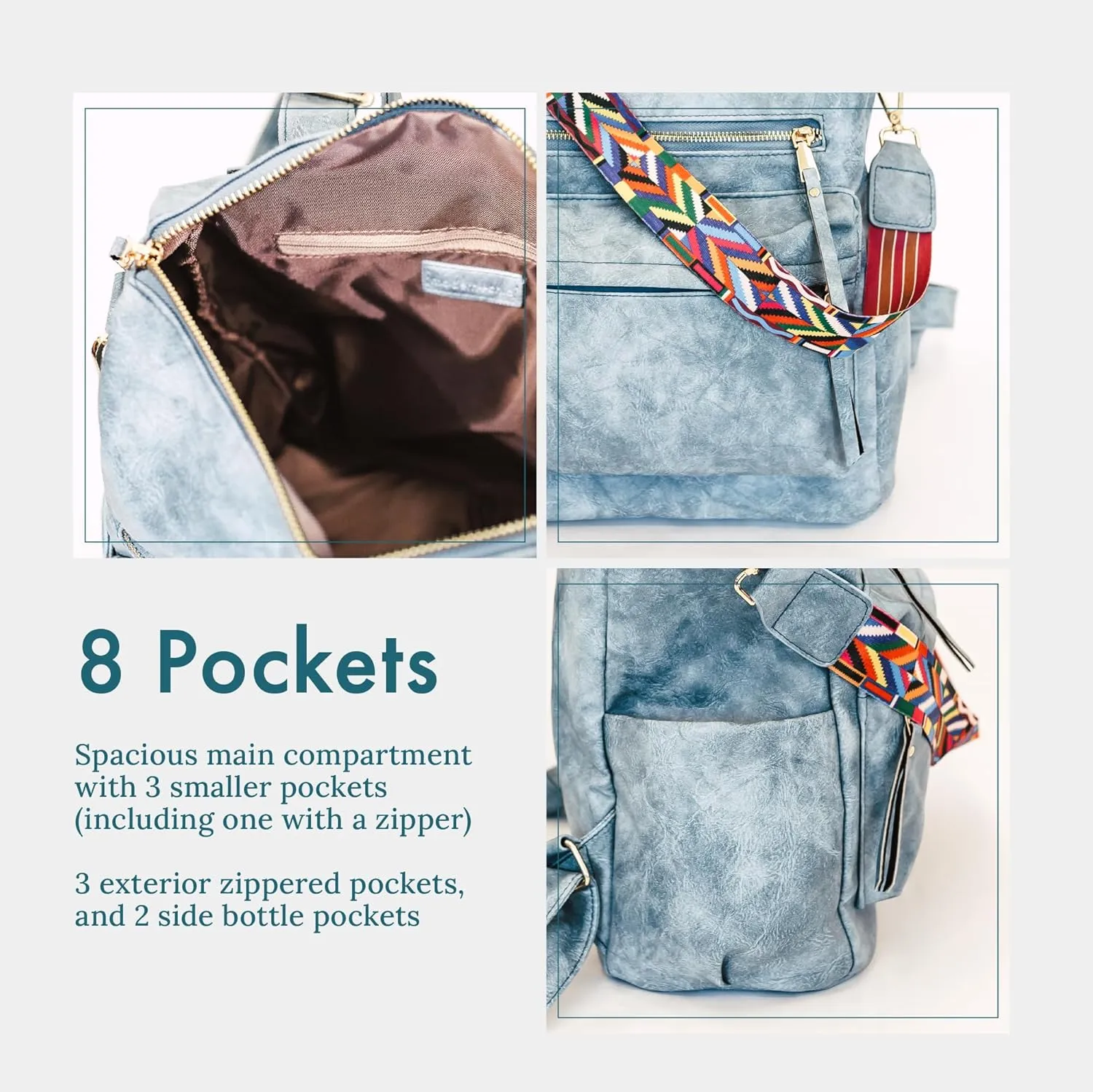 Modern Chic Backpack Purse for Women - Brielle Convertible Bag, Use as Diaper & Shoulder Bag, or Womens Backpack, Made of Vegan Leather with Removable Strap and Exterior/Interior Pockets (Sky Blue)