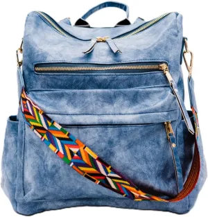 Modern Chic Backpack Purse for Women - Brielle Convertible Bag, Use as Diaper & Shoulder Bag, or Womens Backpack, Made of Vegan Leather with Removable Strap and Exterior/Interior Pockets (Sky Blue)