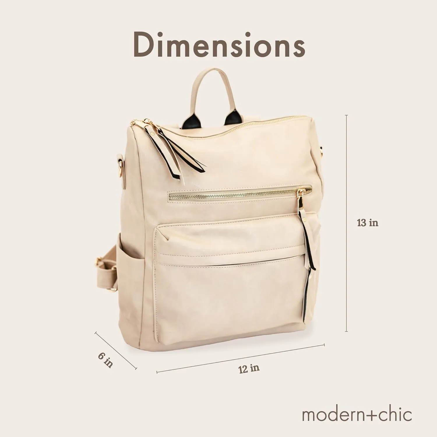 Modern Chic Backpack Purse for Women - Brielle Convertible Bag, Use as Diaper Bag, Shoulder Bag, or Womens Backpack, Made of Vegan Leather with Removable Strap and Exterior/Interior Pockets (Cream)