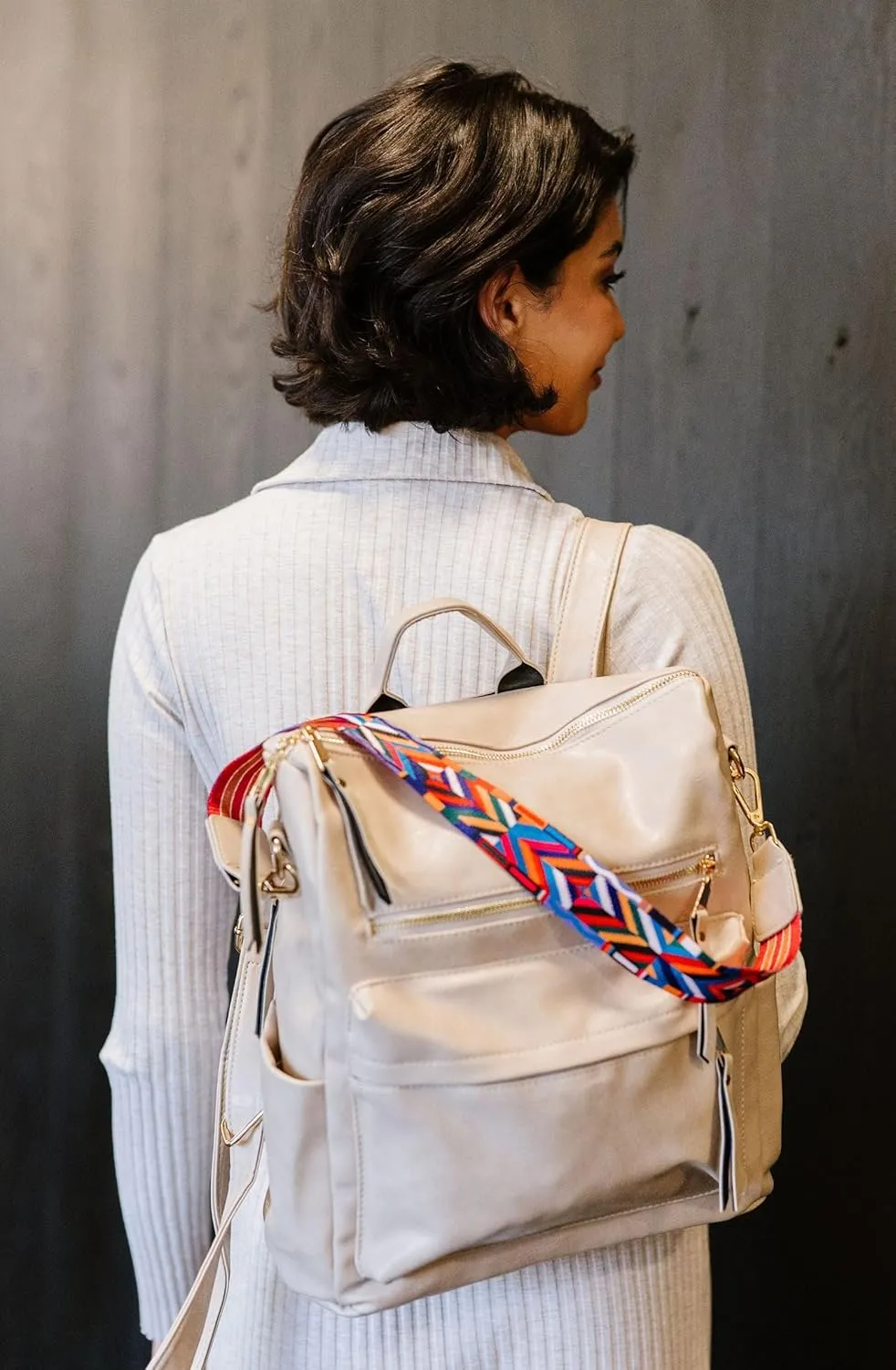 Modern Chic Backpack Purse for Women - Brielle Convertible Bag, Use as Diaper Bag, Shoulder Bag, or Womens Backpack, Made of Vegan Leather with Removable Strap and Exterior/Interior Pockets (Cream)
