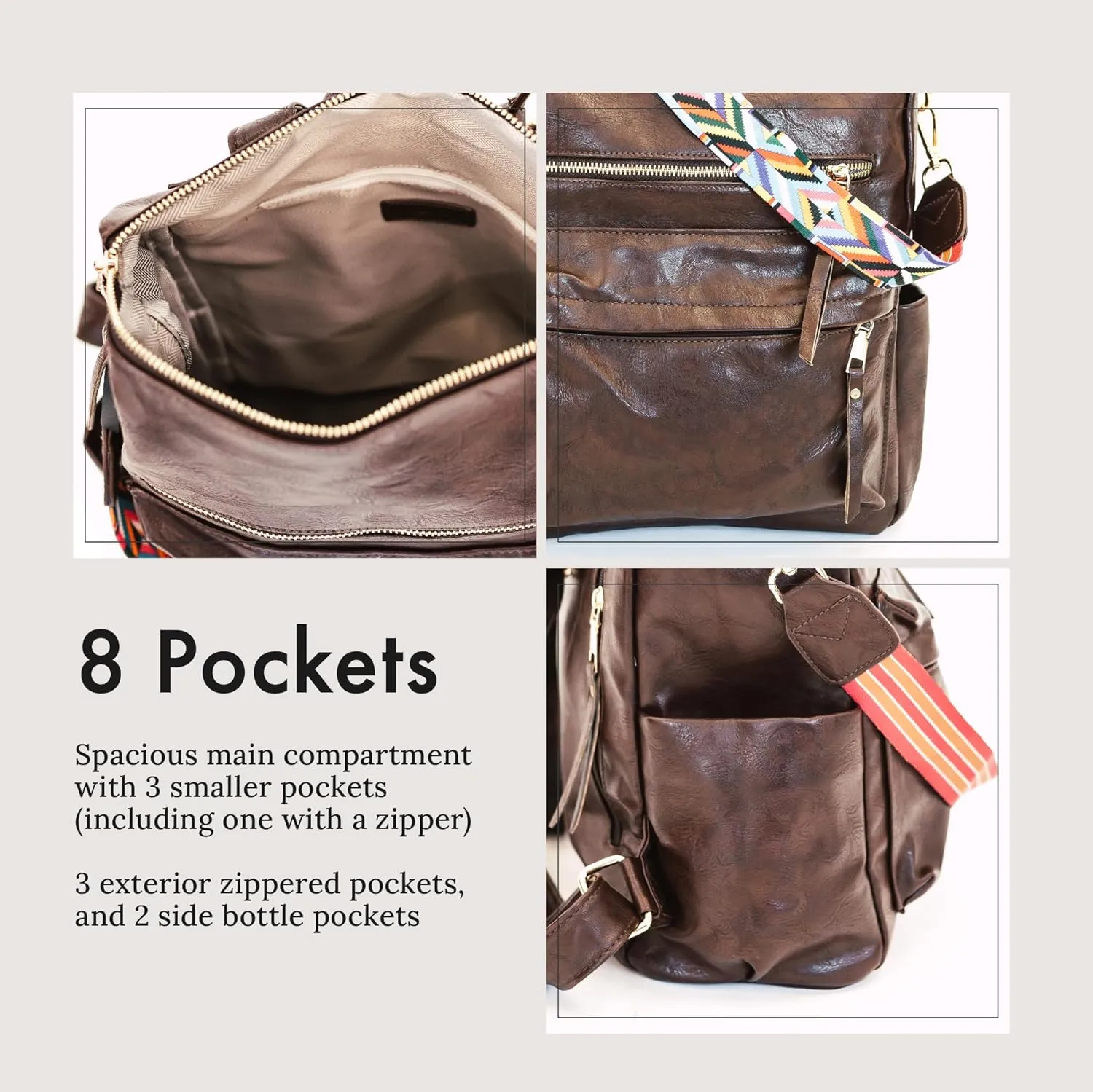 Modern Chic Backpack Purse for Women - Brielle Convertible Bag, Use as Diaper Bag, Shoulder Bag, or Womens Backpack, Made of Vegan Leather with Removable Strap and Exterior/Interior Pockets (Mocha)