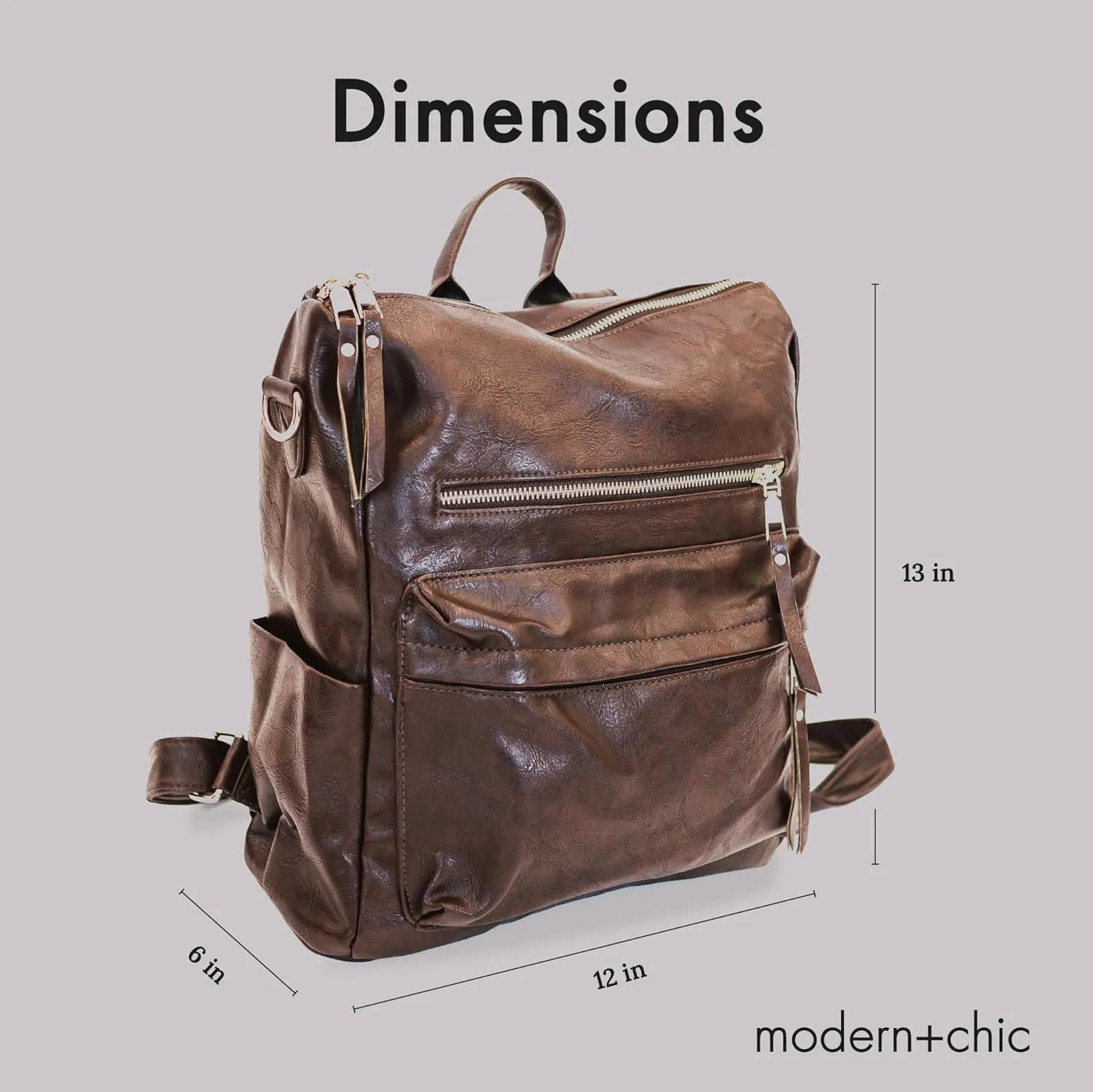Modern Chic Backpack Purse for Women - Brielle Convertible Bag, Use as Diaper Bag, Shoulder Bag, or Womens Backpack, Made of Vegan Leather with Removable Strap and Exterior/Interior Pockets (Mocha)