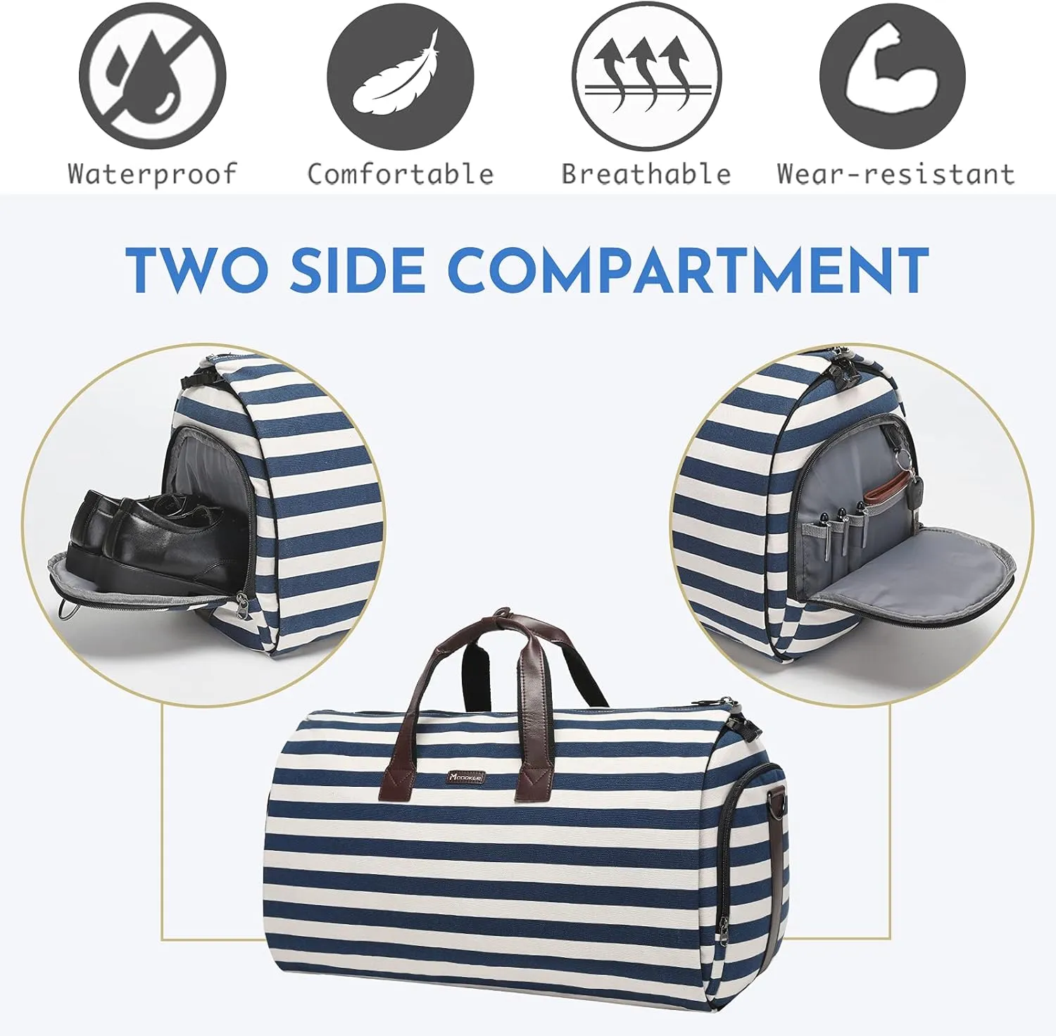 Modoker Carry on Garment Bags for Travel, Convertible Garment Duffel Bag with Shoulder Strap for Men Women- 2 in 1 Hanging Suitcase Suit Travel Bags Blue White Striped