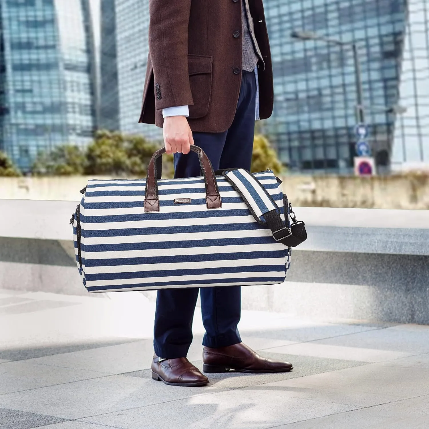 Modoker Carry on Garment Bags for Travel, Convertible Garment Duffel Bag with Shoulder Strap for Men Women- 2 in 1 Hanging Suitcase Suit Travel Bags Blue White Striped