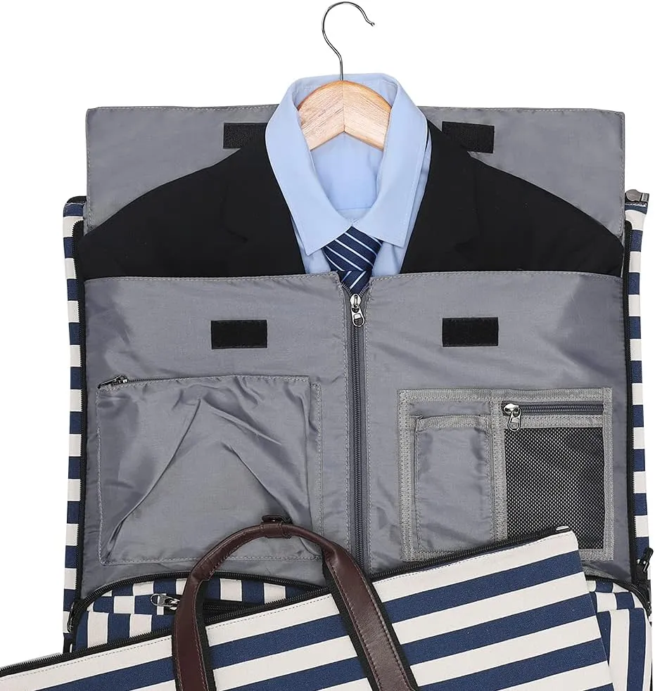 Modoker Carry on Garment Bags for Travel, Convertible Garment Duffel Bag with Shoulder Strap for Men Women- 2 in 1 Hanging Suitcase Suit Travel Bags Blue White Striped