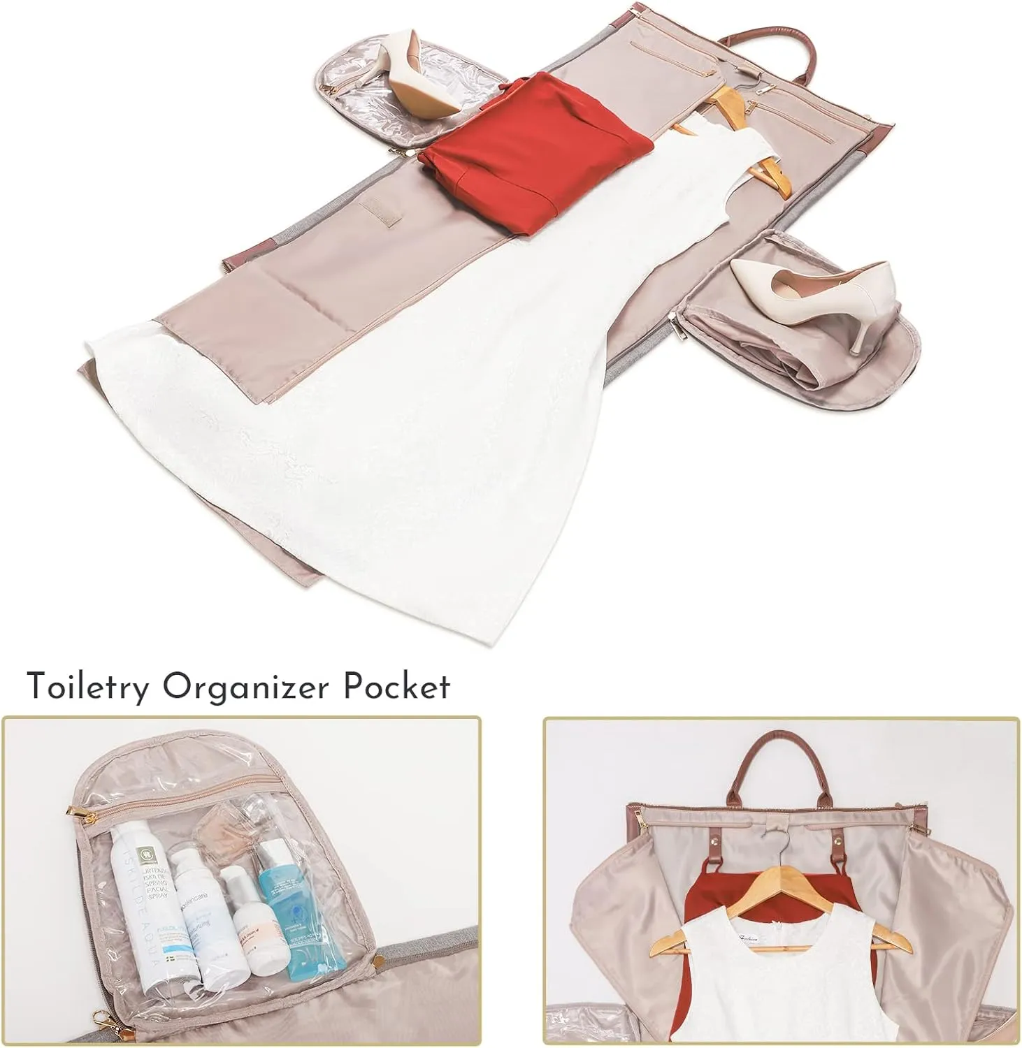 Modoker Womens Convertible Garment Bags for Travel, Carry On Garment Bag - 2 in 1 Hanging Suitcase Suit Luggage Bag, Grey