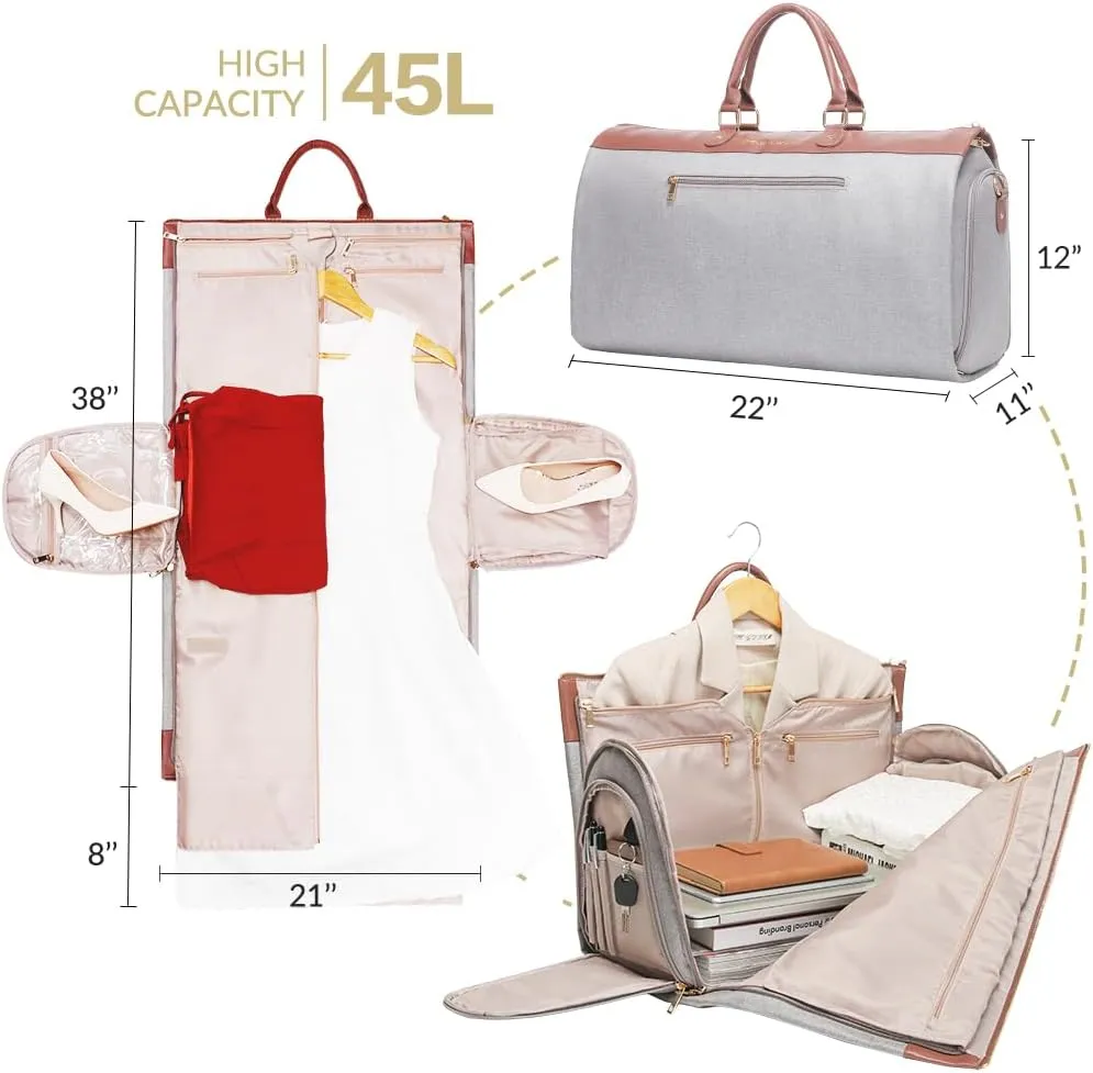 Modoker Womens Convertible Garment Bags for Travel, Carry On Garment Bag - 2 in 1 Hanging Suitcase Suit Luggage Bag, Grey