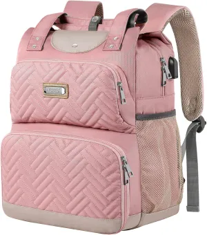 Mogplof Lunch backpack for women, Insulated Cooler Backpacks Lunch Box with RFID Pocket, Water-resistant BackPack with USB Port, 15.6 inch Laptop College for Nurse Work Travel, Pink