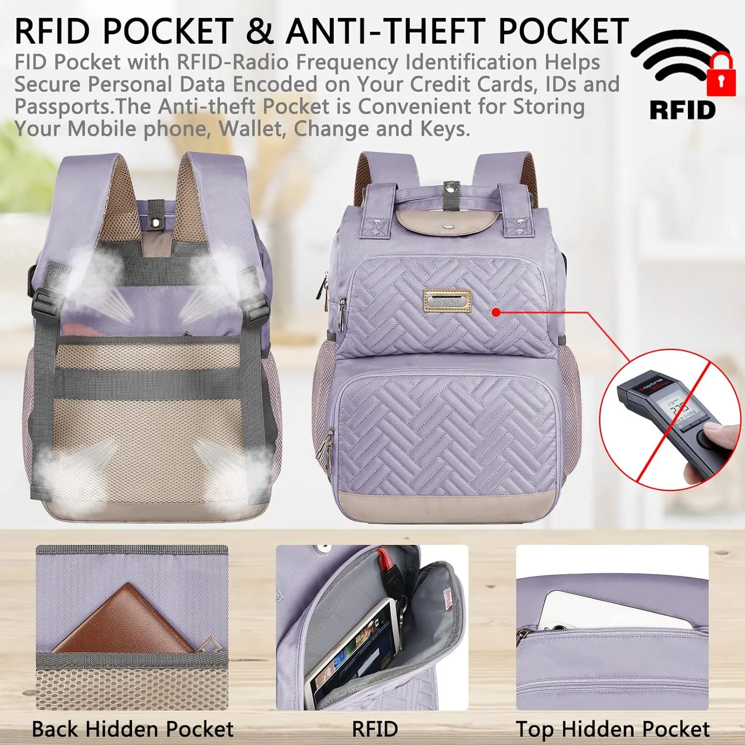 Mogplof Lunch Bag Backpack, Insulated Cooler Laptop Backpack Water-resistant with USB Port, 15.6 Inch Laptop Bookbag Food Backpacks for Work College Travel,Lunch Box Bag RFID for Women Nurse, Purple