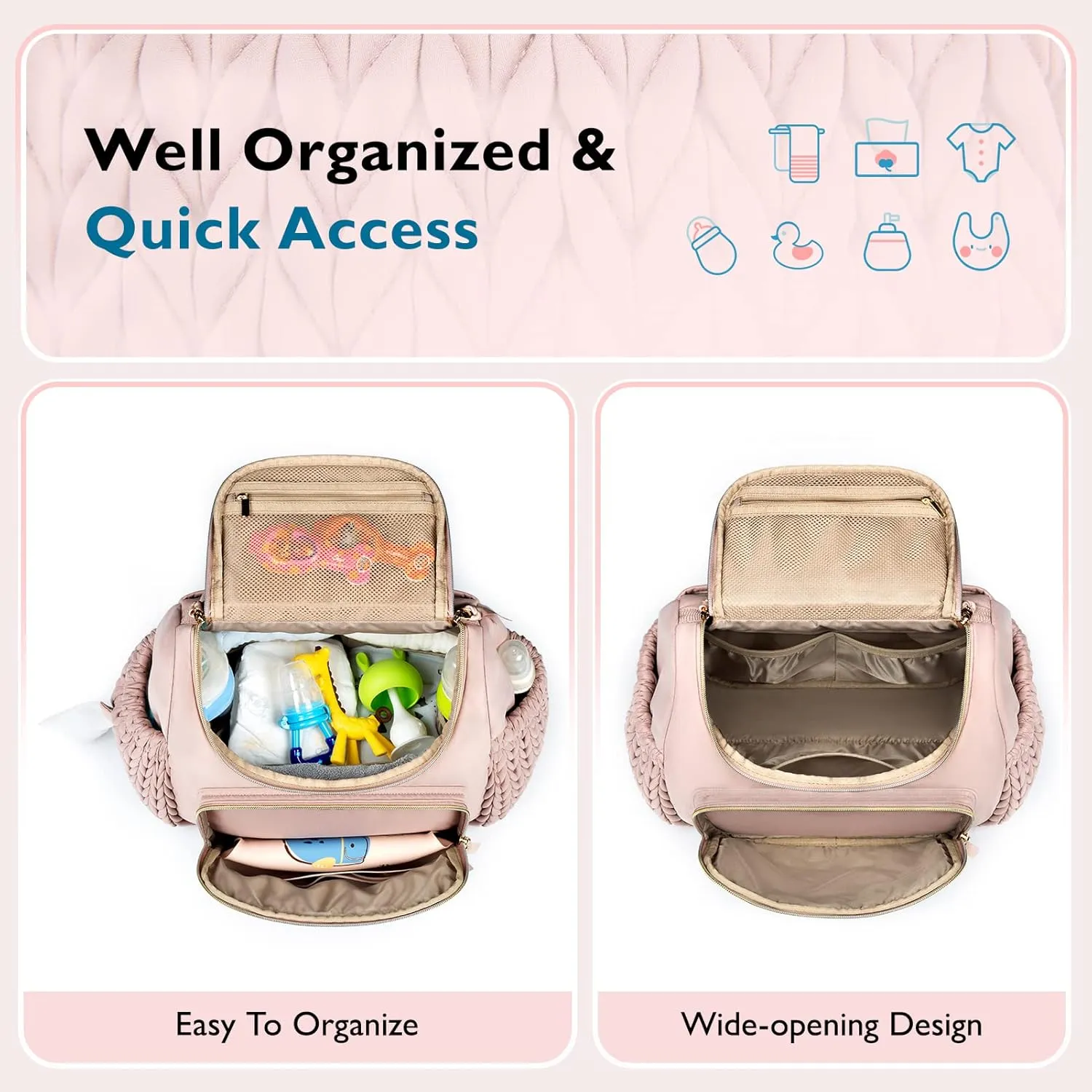 mommore Diaper Bag Small Diaper Backpack Stylish Baby Travel Backpacks with Insulated Pockets, Changing Pad, Stroller Straps