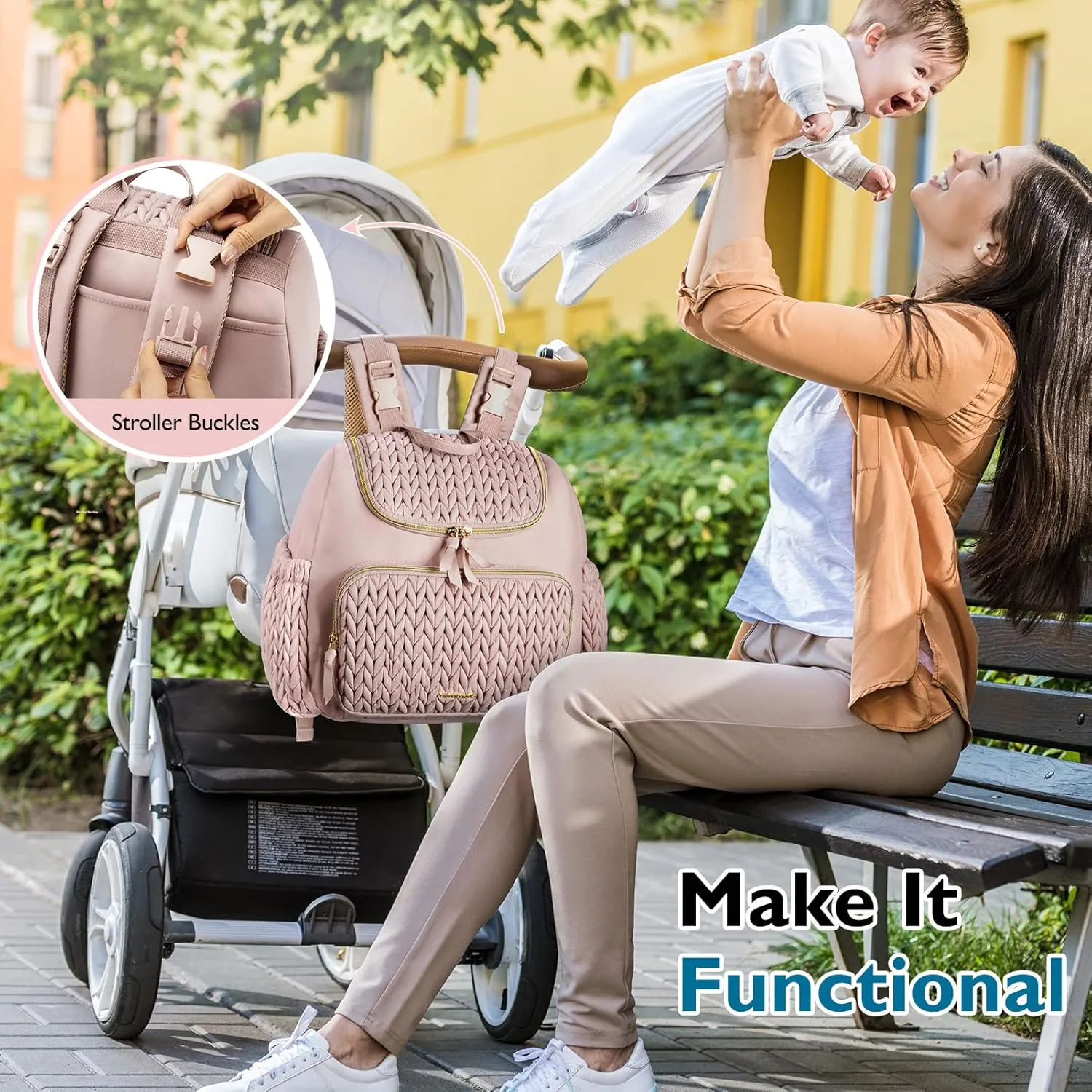 mommore Diaper Bag Small Diaper Backpack Stylish Baby Travel Backpacks with Insulated Pockets, Changing Pad, Stroller Straps