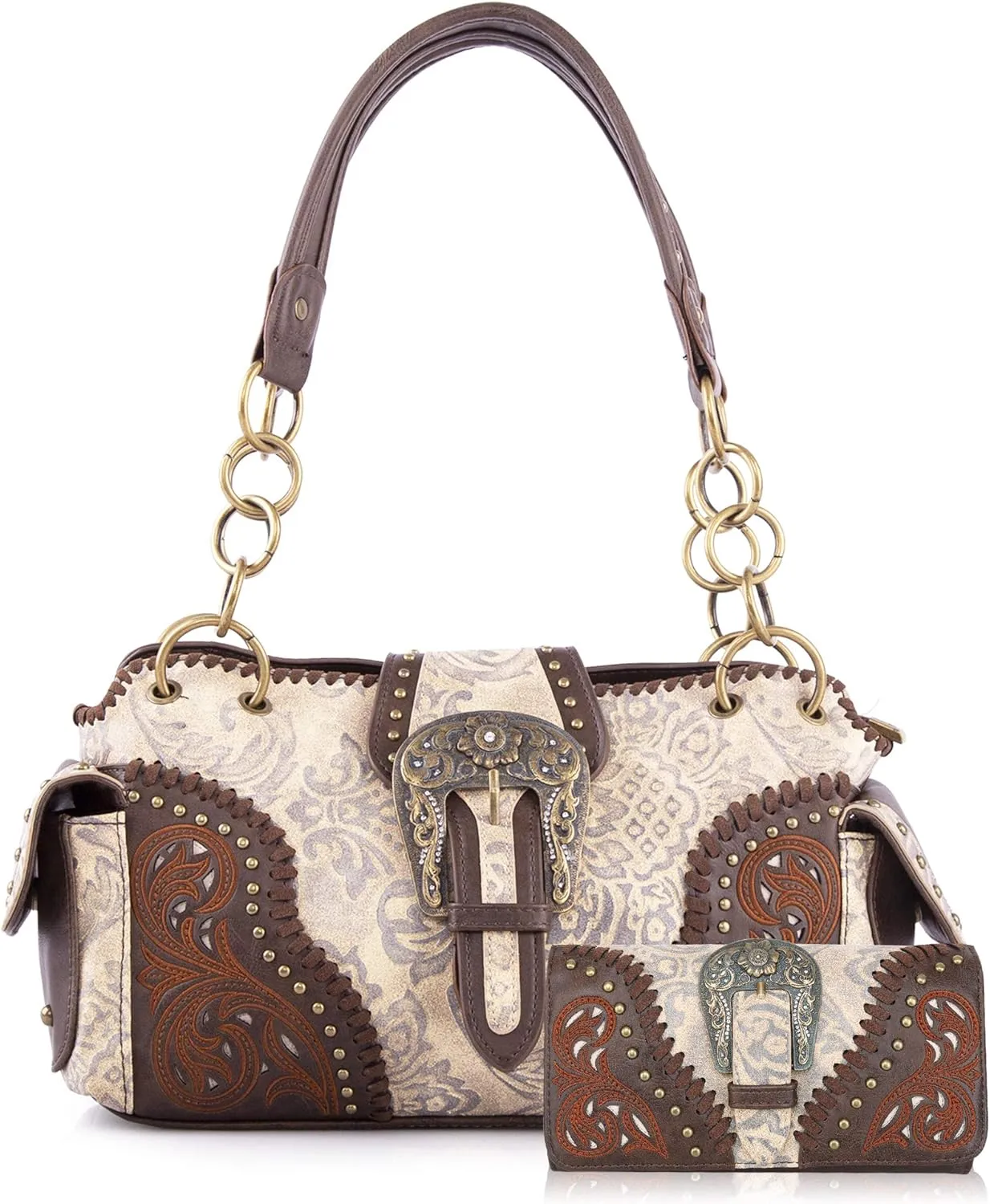Montana West Handbag and Purse Concealed Carry Tote Bag for Women Leather Embroidered Western Design Satchel with Wallets Set