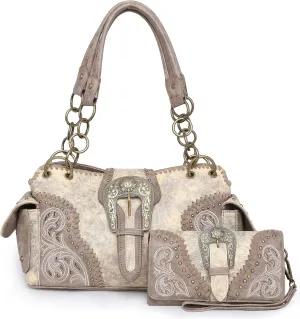 Montana West Handbag and Purse Concealed Carry Tote Bag for Women Leather Embroidered Western Design Satchel with Wallets Set