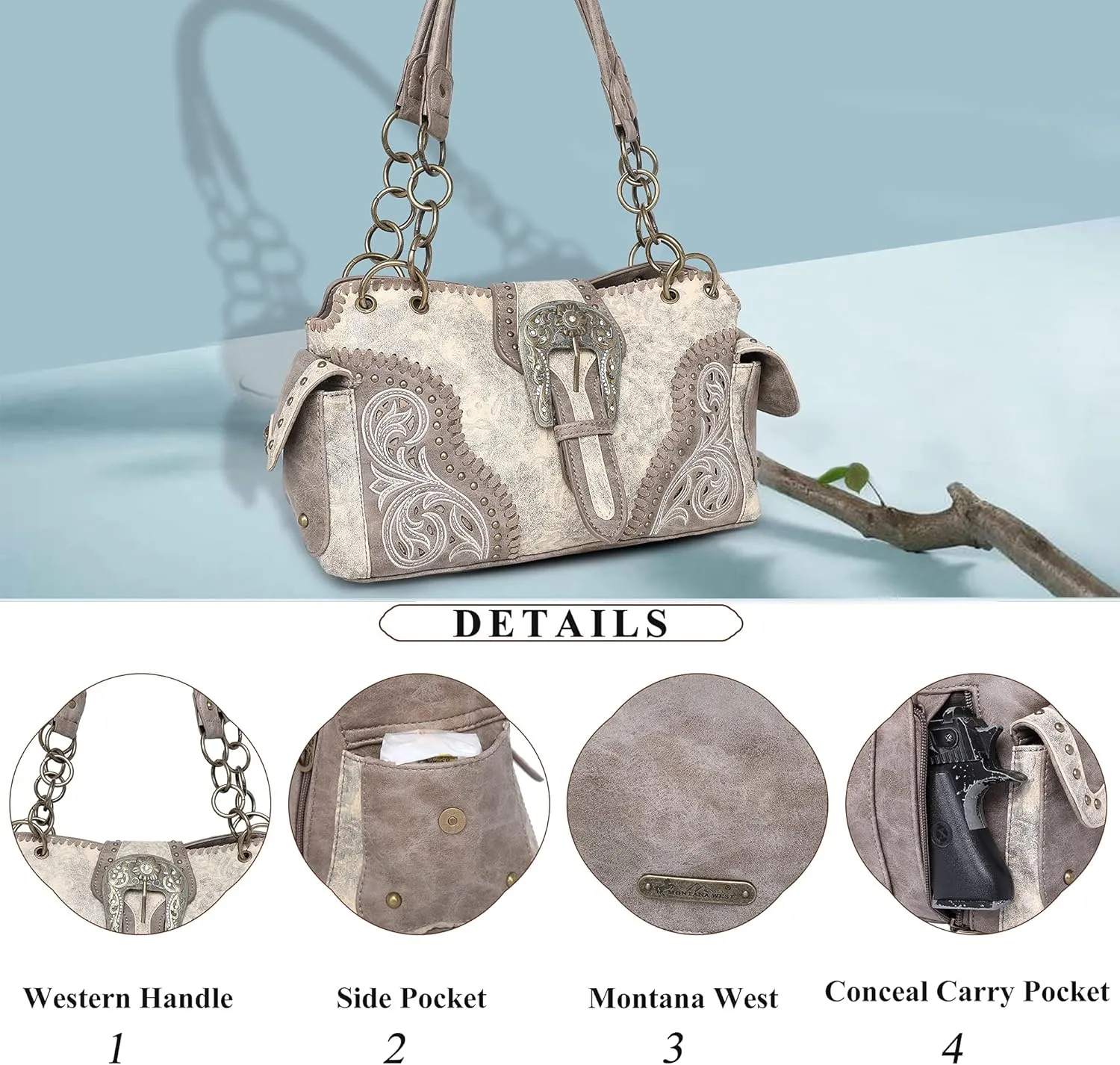 Montana West Handbag and Purse Concealed Carry Tote Bag for Women Leather Embroidered Western Design Satchel with Wallets Set