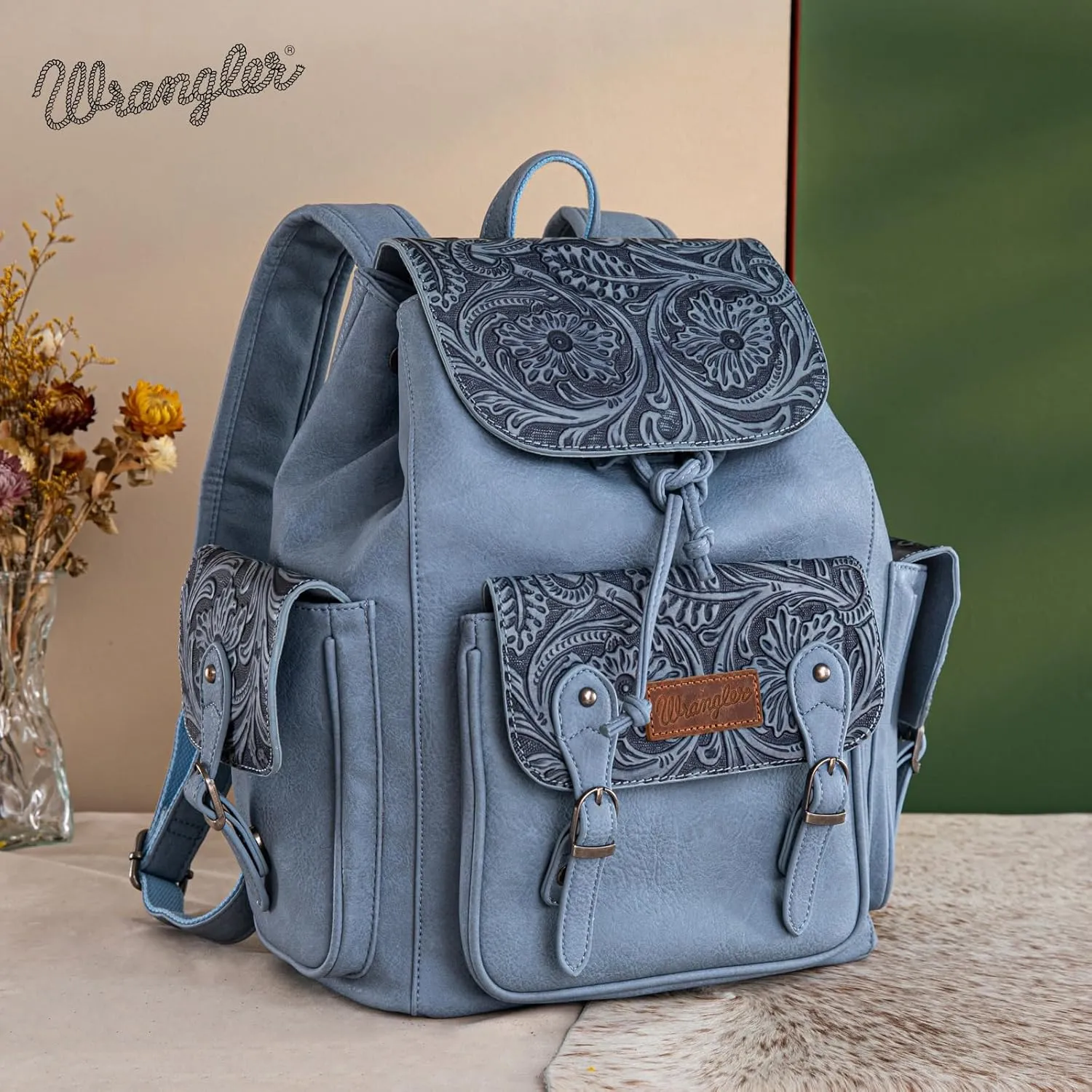 Montana West x Wrangler Backpack Purse for Women Men Western Backpack Floral Tooled Travel Bags