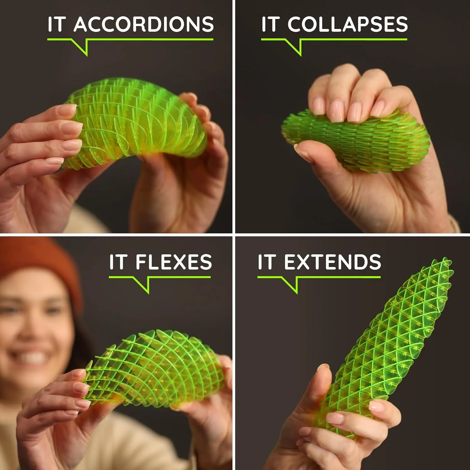 Morf Fidget Worm Toy - Desk Fidgets for Adults - Quiet Worm Fidget Toy Sensory Toys - Fun and Interactive Fidget Toy for Kids - USA Patent Pending Figgy Toys (Green, Small)