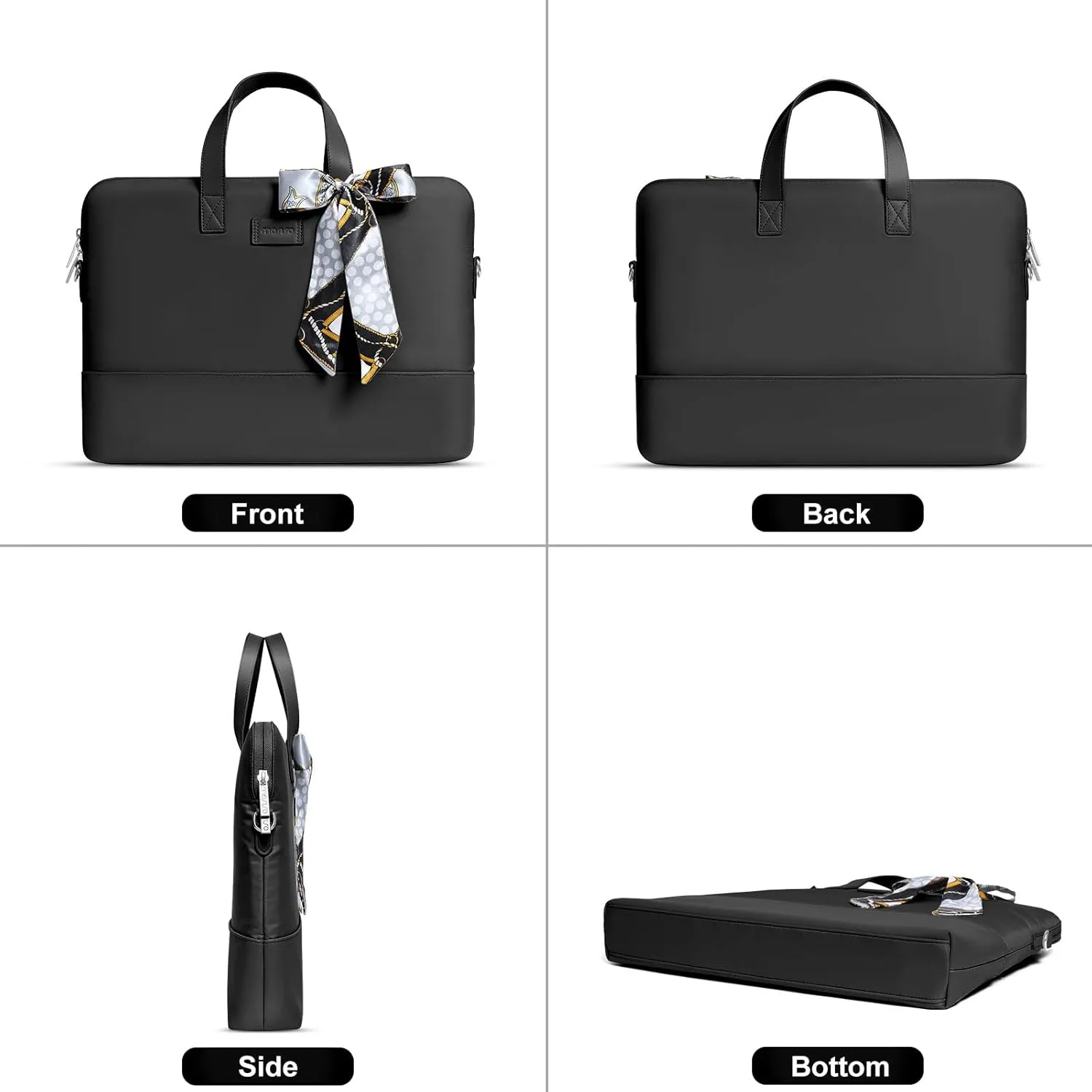MOSISO Laptop Bag for Women, 13.3 inch Computer Bag Compatible with MacBook, HP, Dell, Lenovo, Asus, Razer Notebook, Laptop Shoulder Briefcase with Strap and Silk Scarf, Black